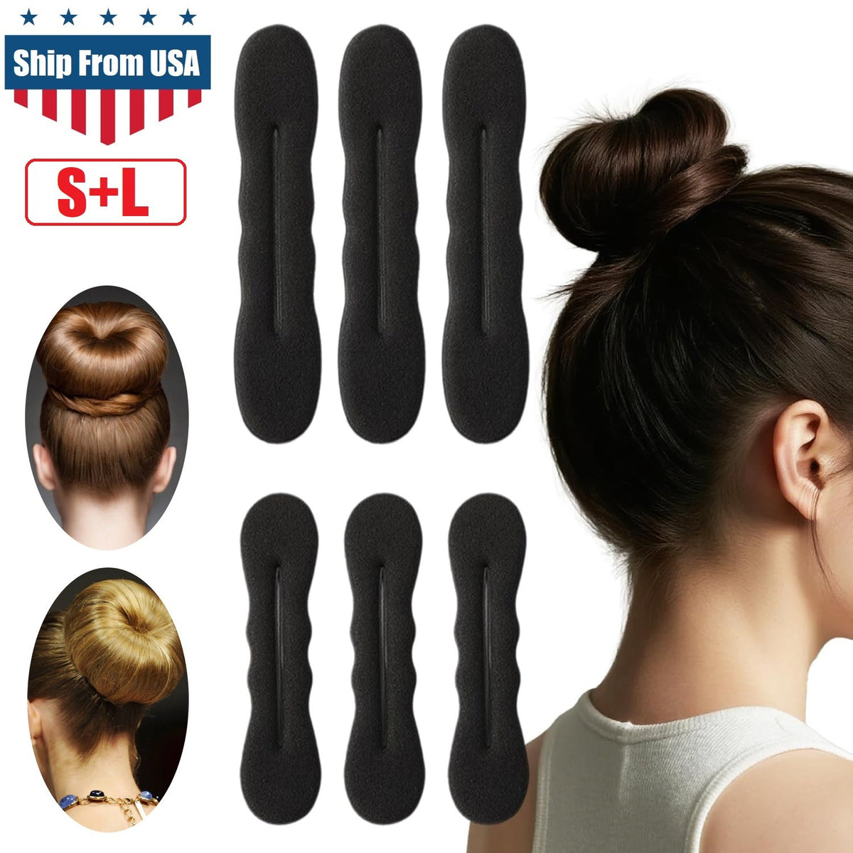 6× Hair Donut Bun Maker Magic Styling French Chignon Ballet Sock Updo