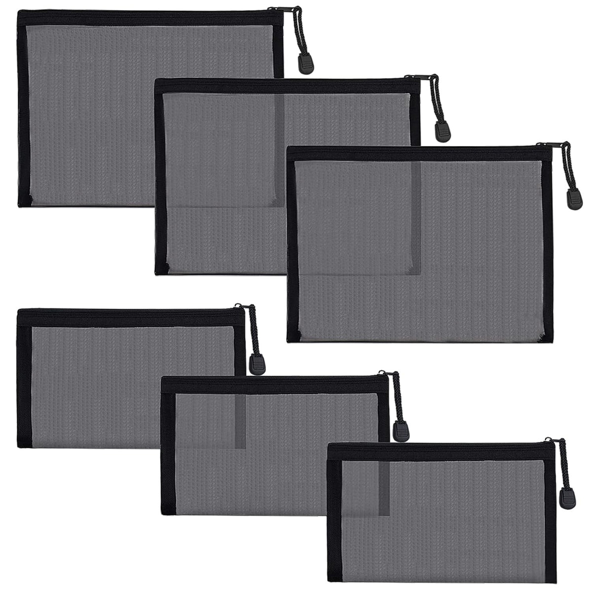 6 Pack Mesh Makeup & Cosmetic Bags Nylon Zipper Organizer Set