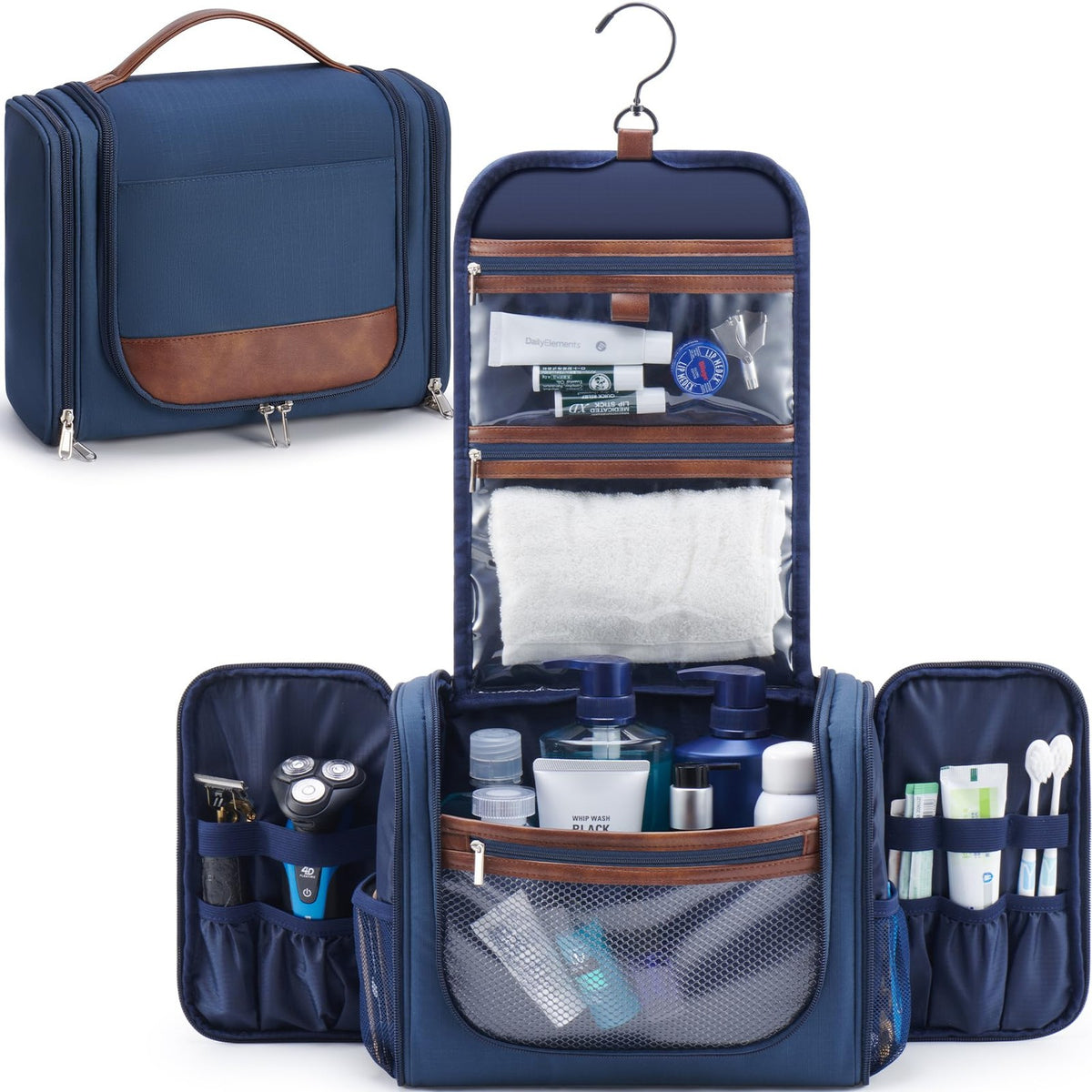 Large Hanging Toiletry Bag Travel Organizer with Hook Navy