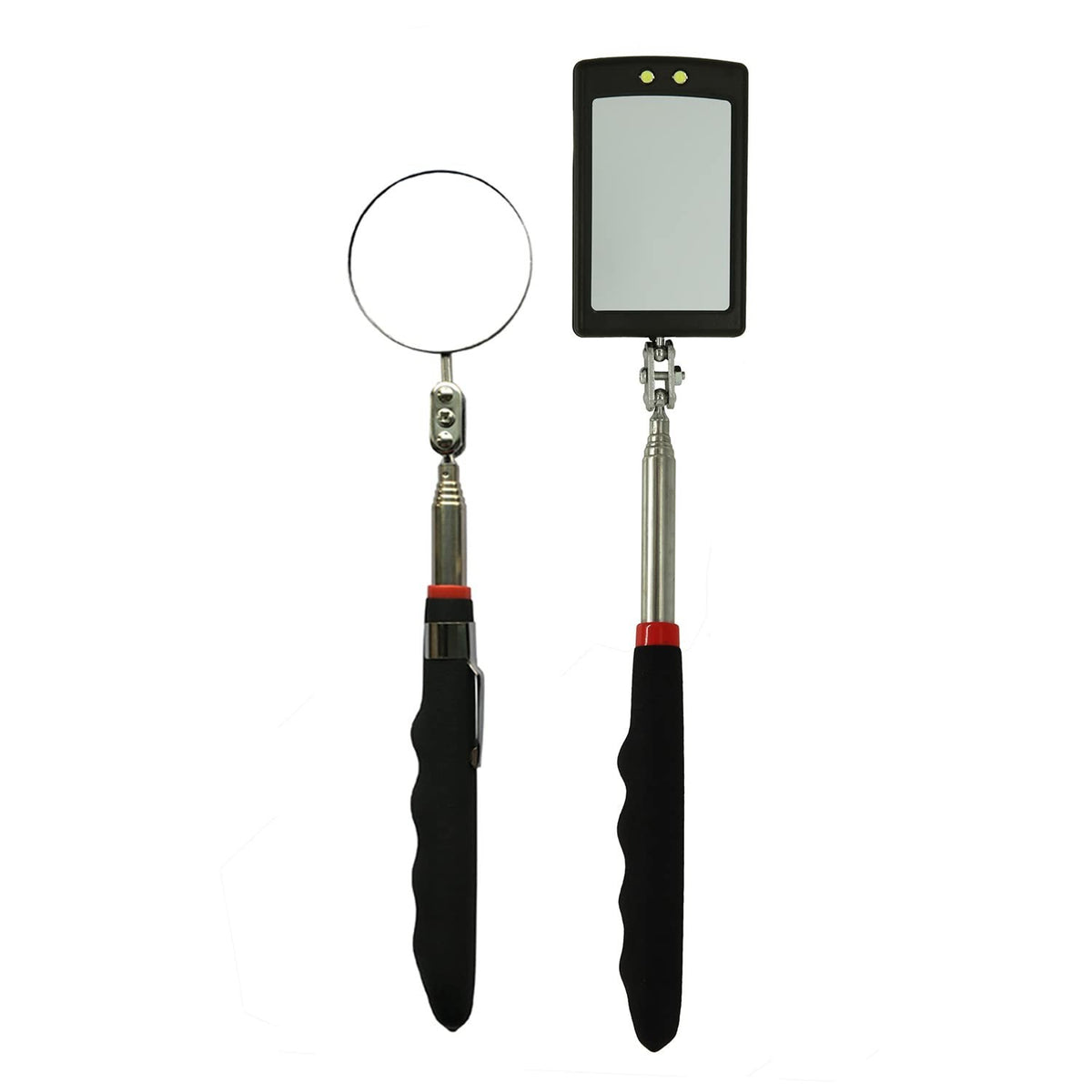 Telescopic Inspection Mirror Kit with LED Light – 360° Adjustable Handheld Mirrors, 34-Inch Extendable, 2-Pack