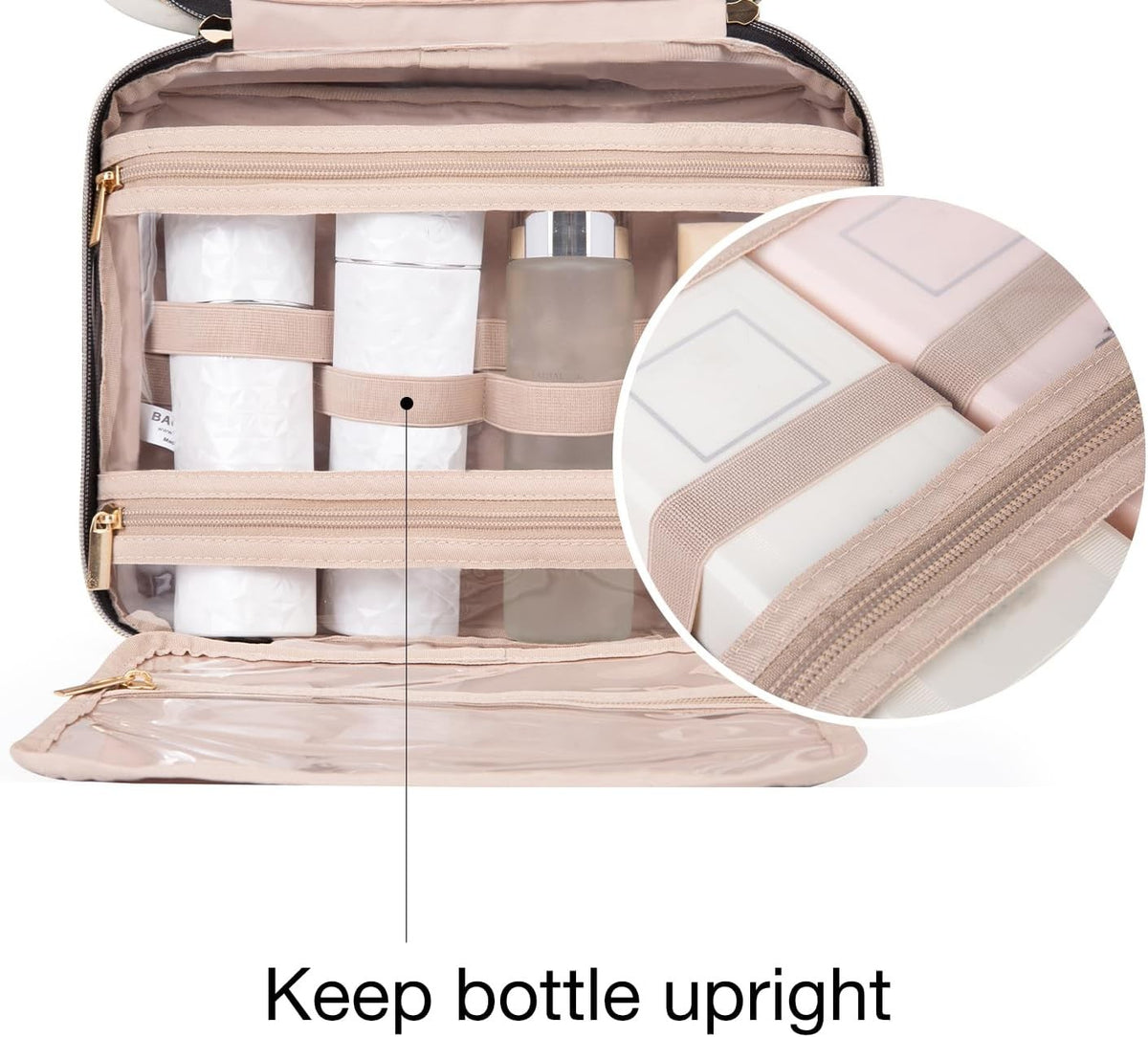 Large Water-Resistant Travel Toiletry Bag with Hanging Hook & Compartments