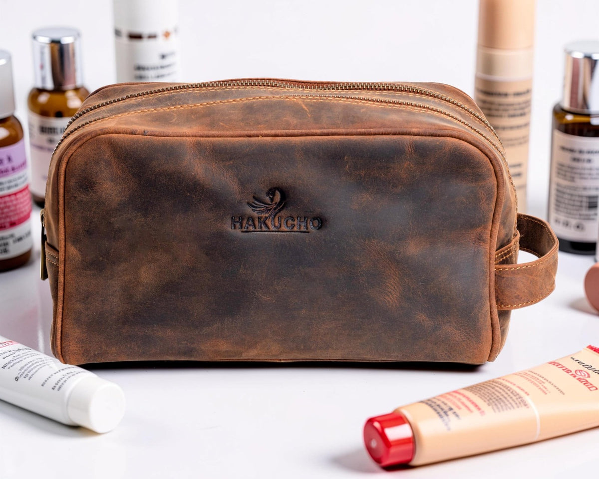 Leather Travel Toiletry Bag for Men Women Waterproof Organizer