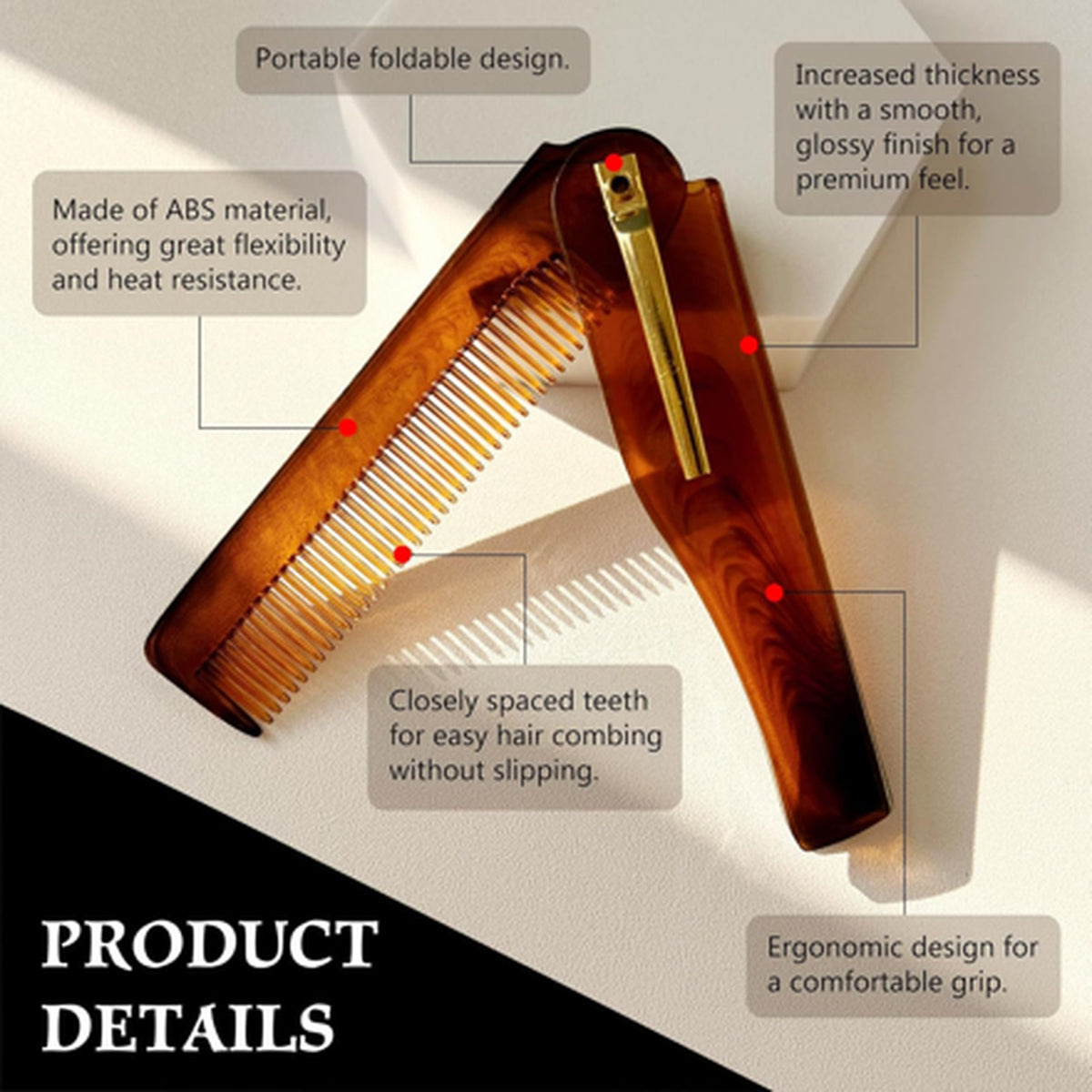 Men's Handmade Folding Pocket Comb - 6.69-Inch Fine Tooth Amber Finish