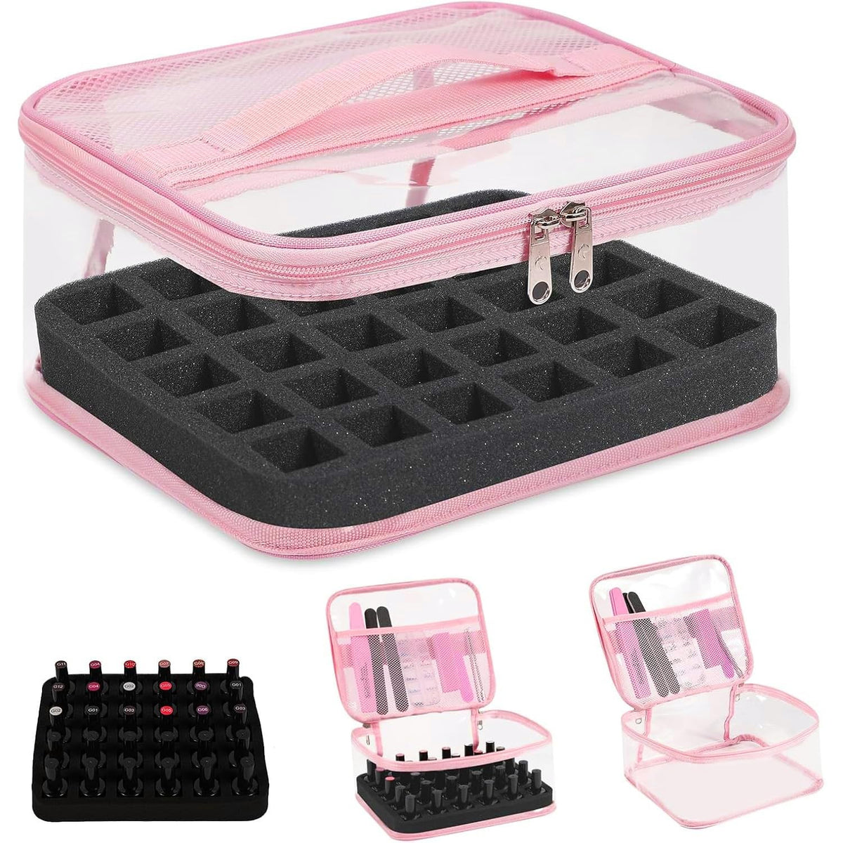 Nail Polish Organizer Case Holds 30 Bottles Travel Storage with Manicure Tools