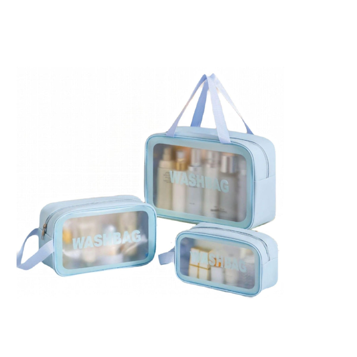 3-Piece Makeup Cosmetic Bag Travel Organizer Set Blue Small Medium Large