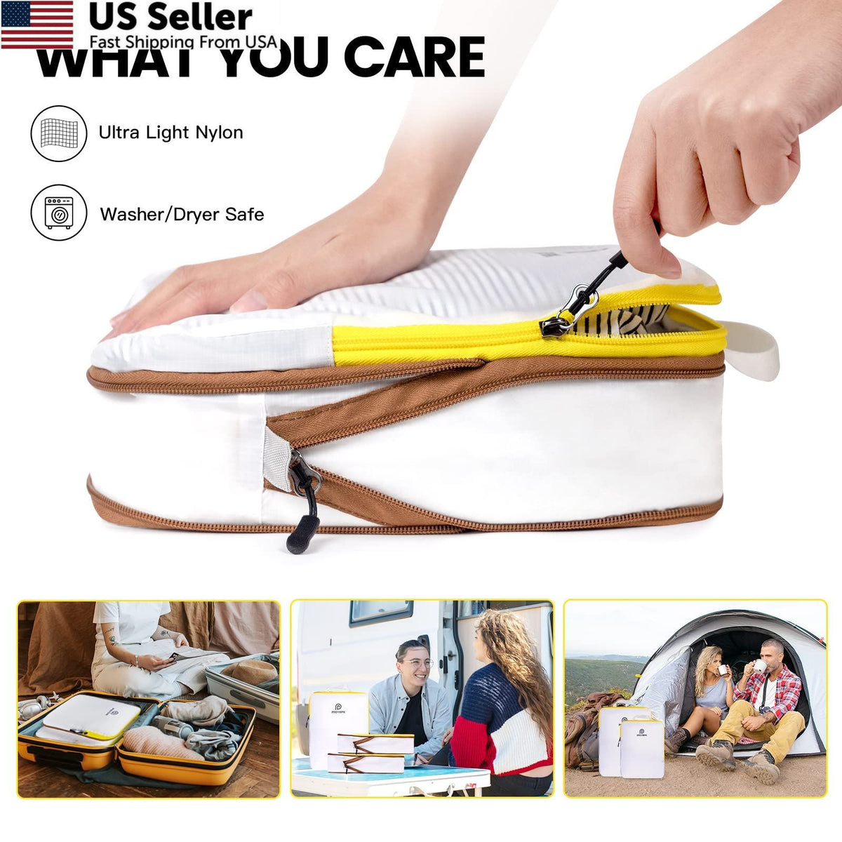 Lightweight Compression Packing Cubes Set - 7 Pieces, Travel Organizer, Waterproof Nylon