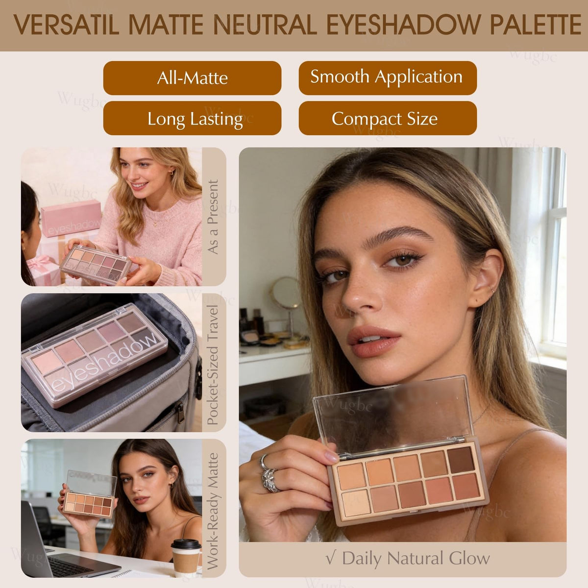 Matte Eyeshadow Palette - Neutral Taupe Mauve Grey Brown 10 Colors