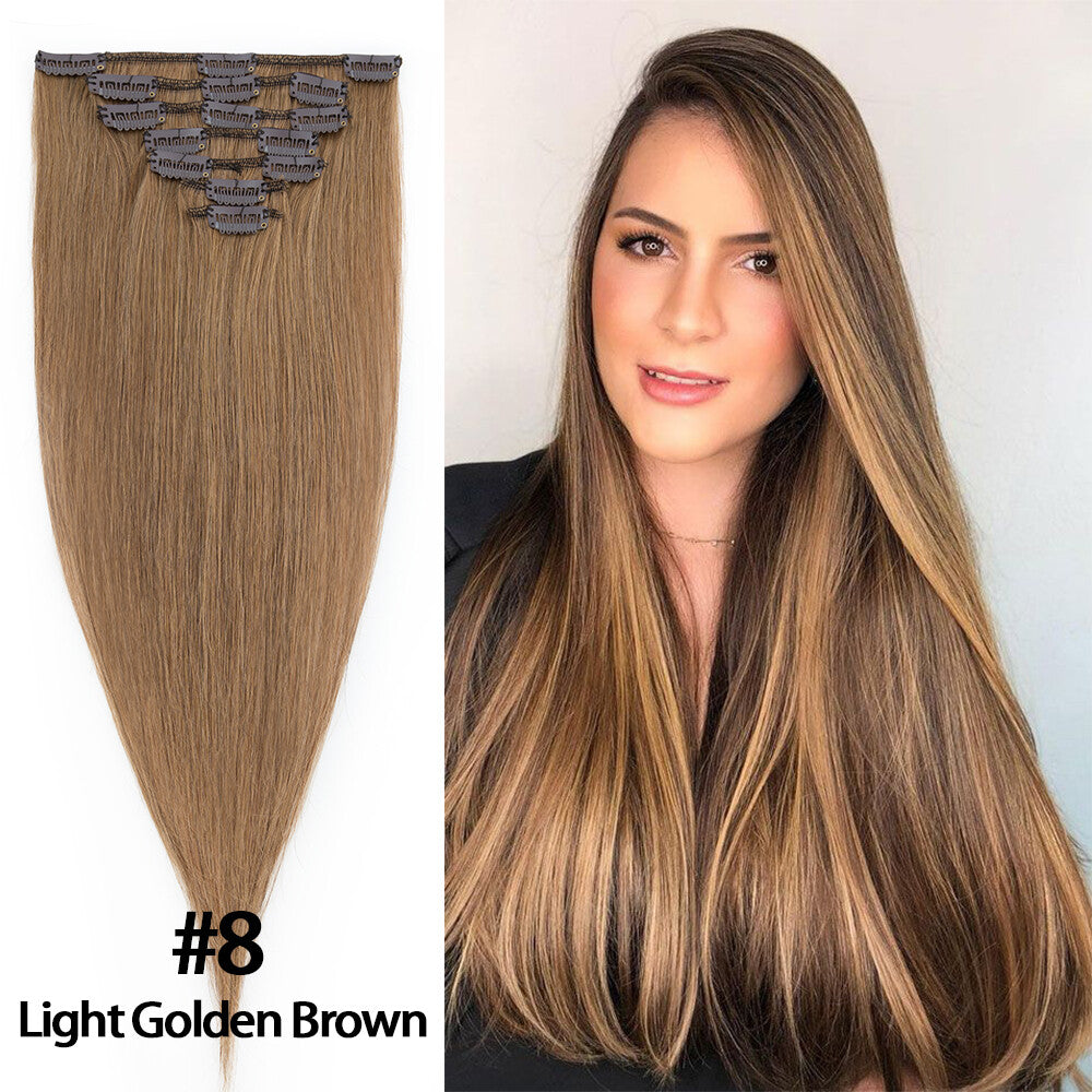 Clip-In Remy Human Hair Extensions Full Head Set - Multiple Colors & Lengths