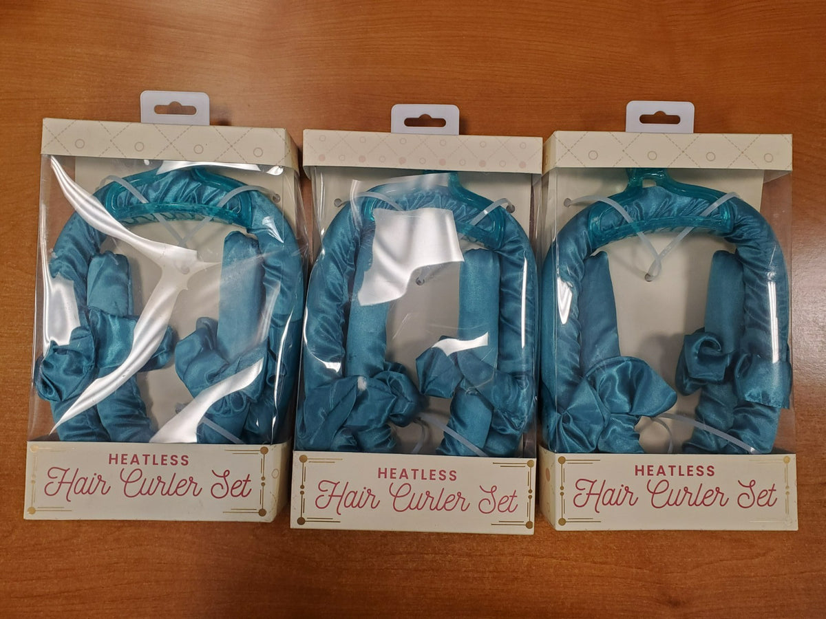 Heatless Hair Curler Set with Blue Curlers and Accessories - 3 Kits