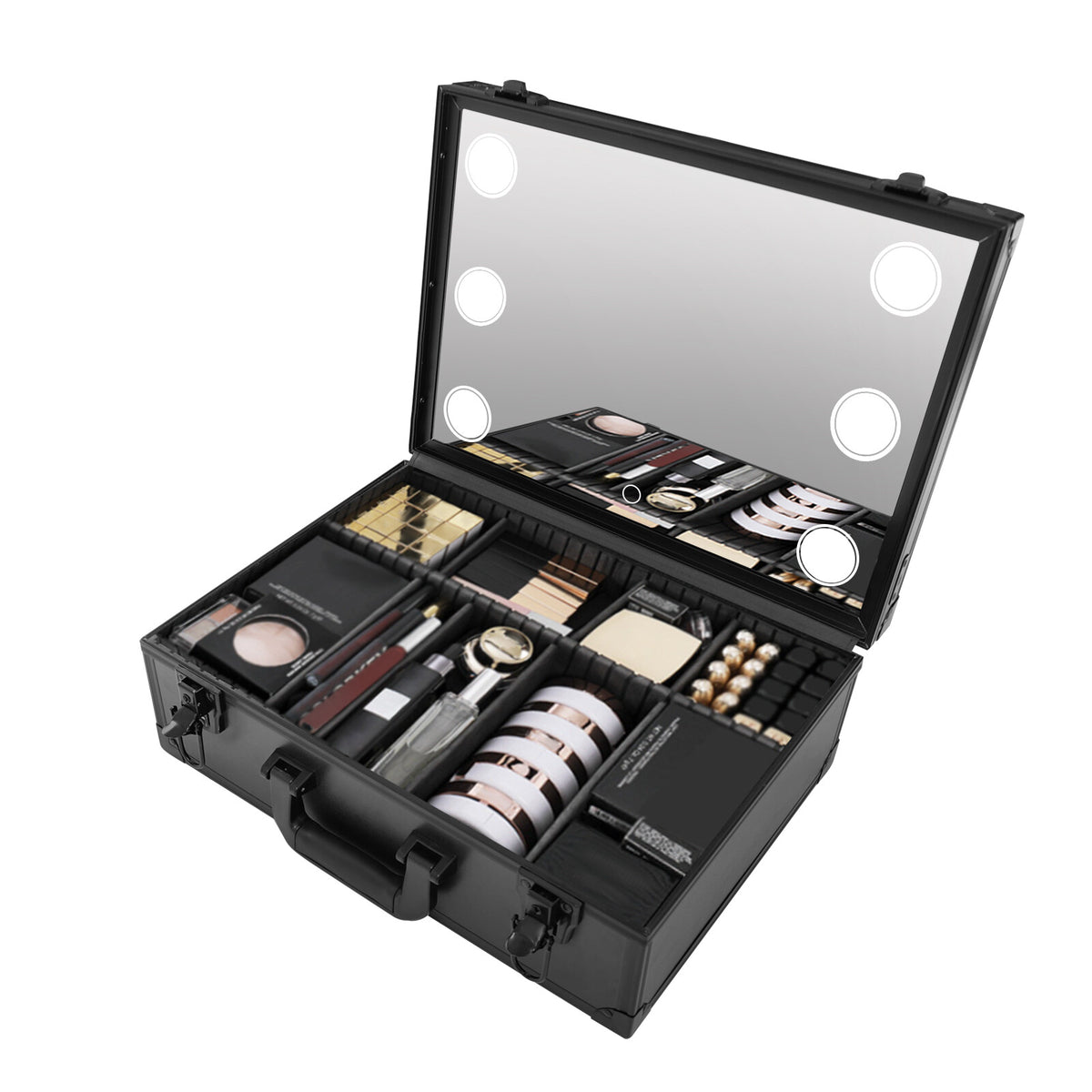 Large & Medium Makeup Train Case with LED Light & Adjustable Storage