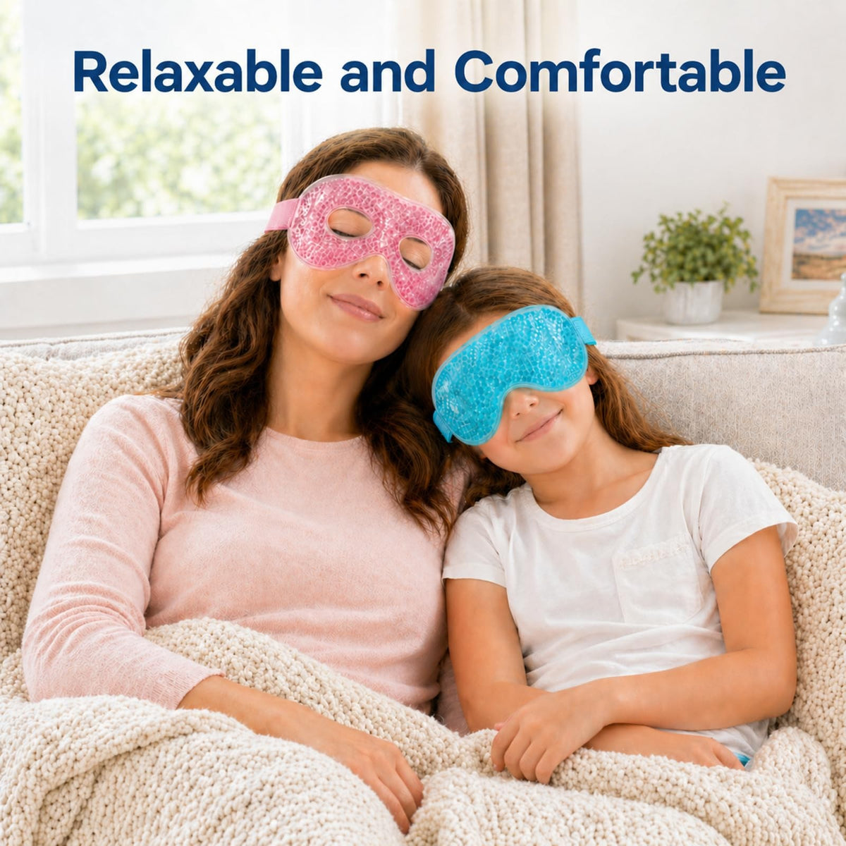 Cooling Gel Eye Mask Set for Puffy Eyes and Dark Circles - Reusable Blue & Pink