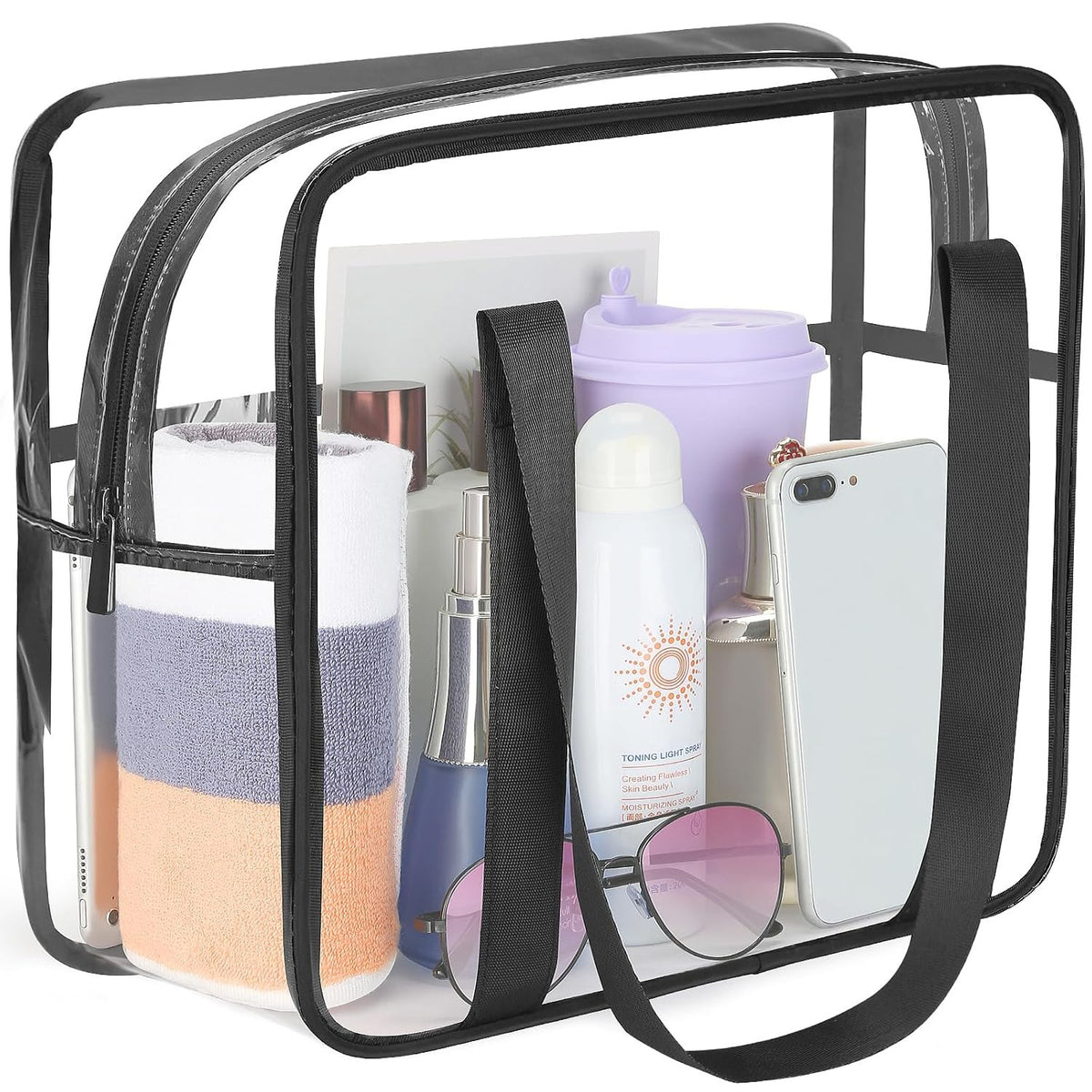 Extra Large Clear Cosmetic Makeup Bag with Shoulder Strap & Handle