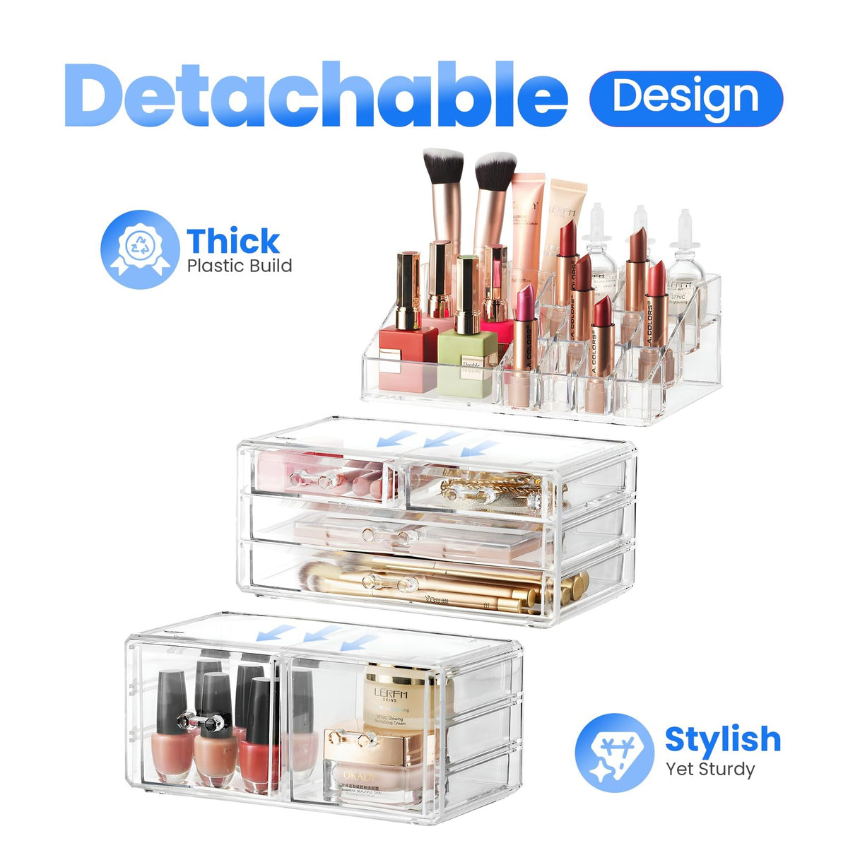Clear Cosmetic Storage Organizer with 6 Drawers and 16 Compartments