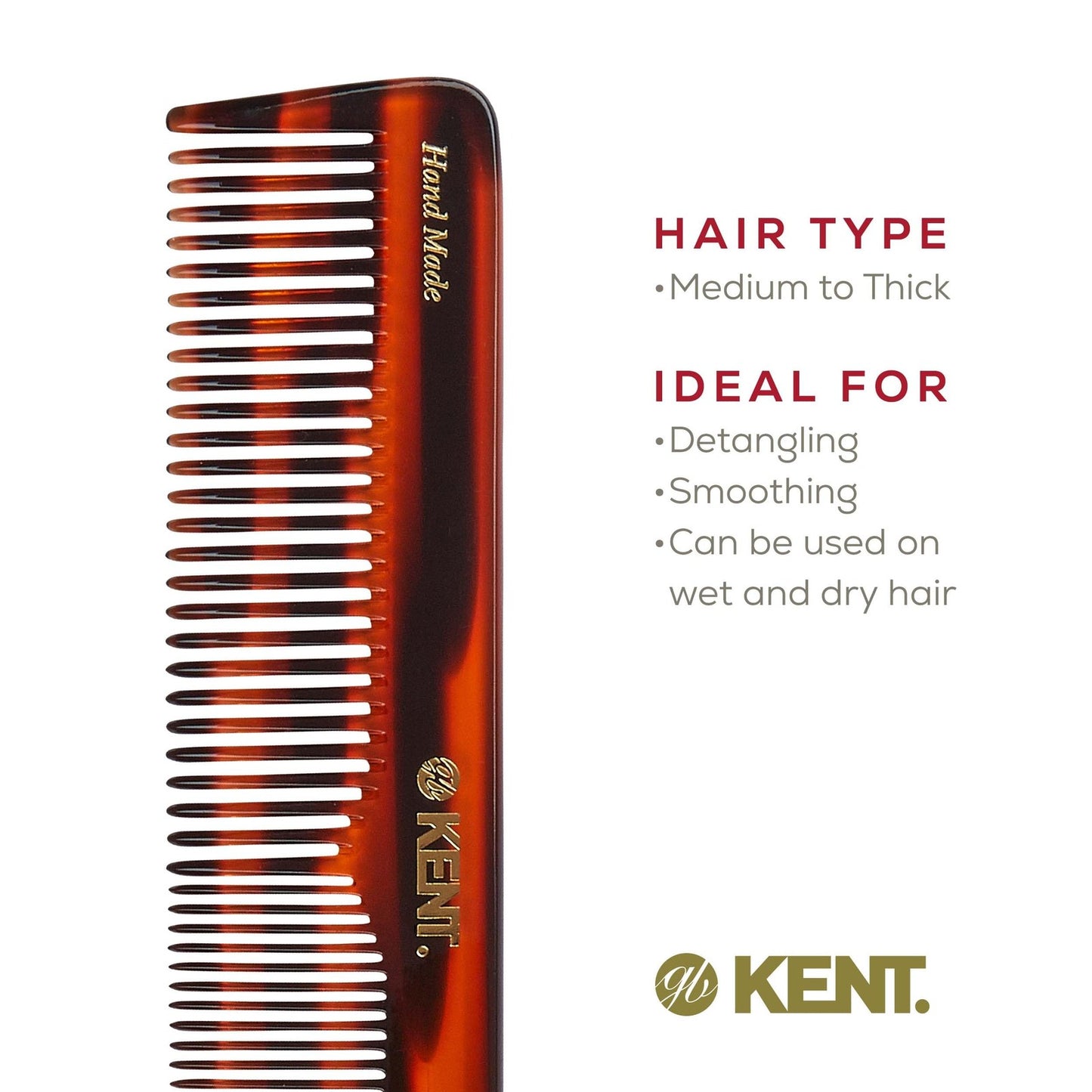 Kent Tortoise Comb Set - Fine Tooth & Wide Comb for Hair Care, Tortoiseshell