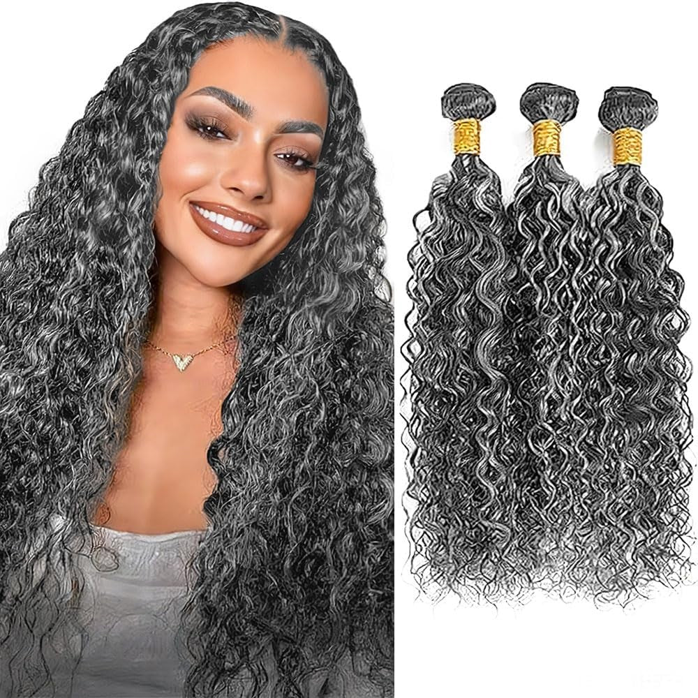 Water Wave Human Hair Bundles Grey P1BGR 22 Inch Natural Brazilian Virgin Hair
