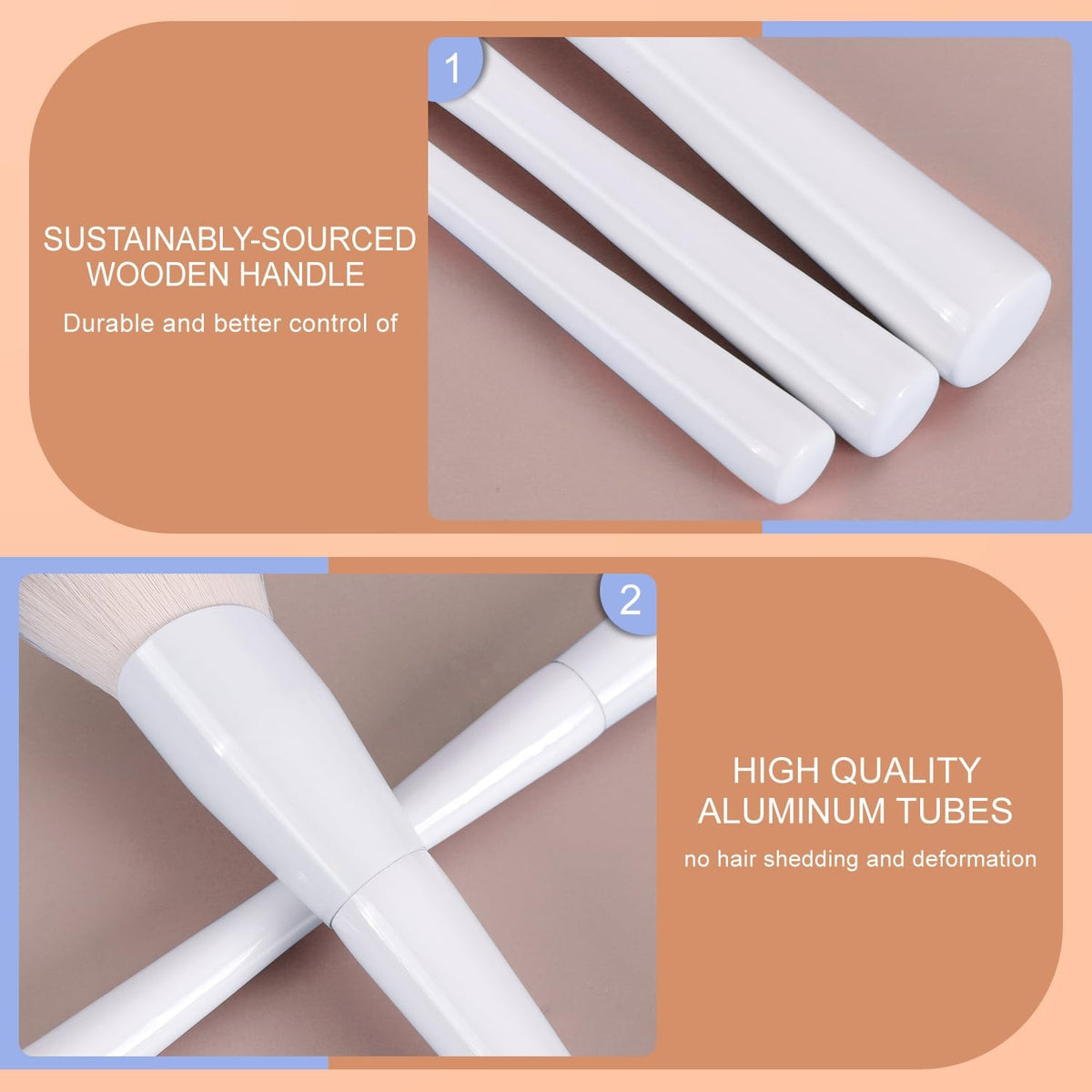 Angled Foundation and Concealer Makeup Brush Set - Premium Synthetic Kabuki Tools