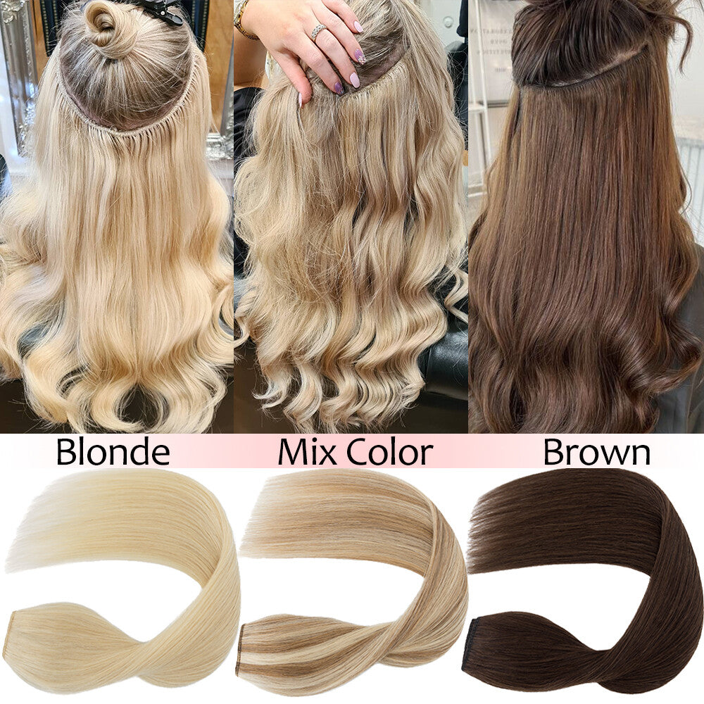 Clip-In Human Hair Extensions V-Shape Half Head - Remy Straight Hair
