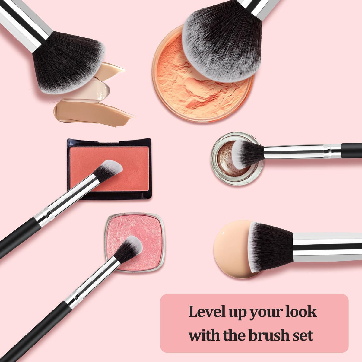 Makeup Brush Set with Sponges - 13-Piece Professional Cosmetic Tools for Women