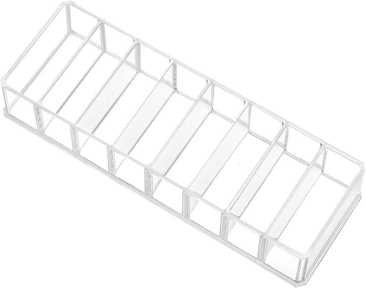 Clear Acrylic Makeup Compact Organizer with 8 Compartments - Vanity Storage Stand