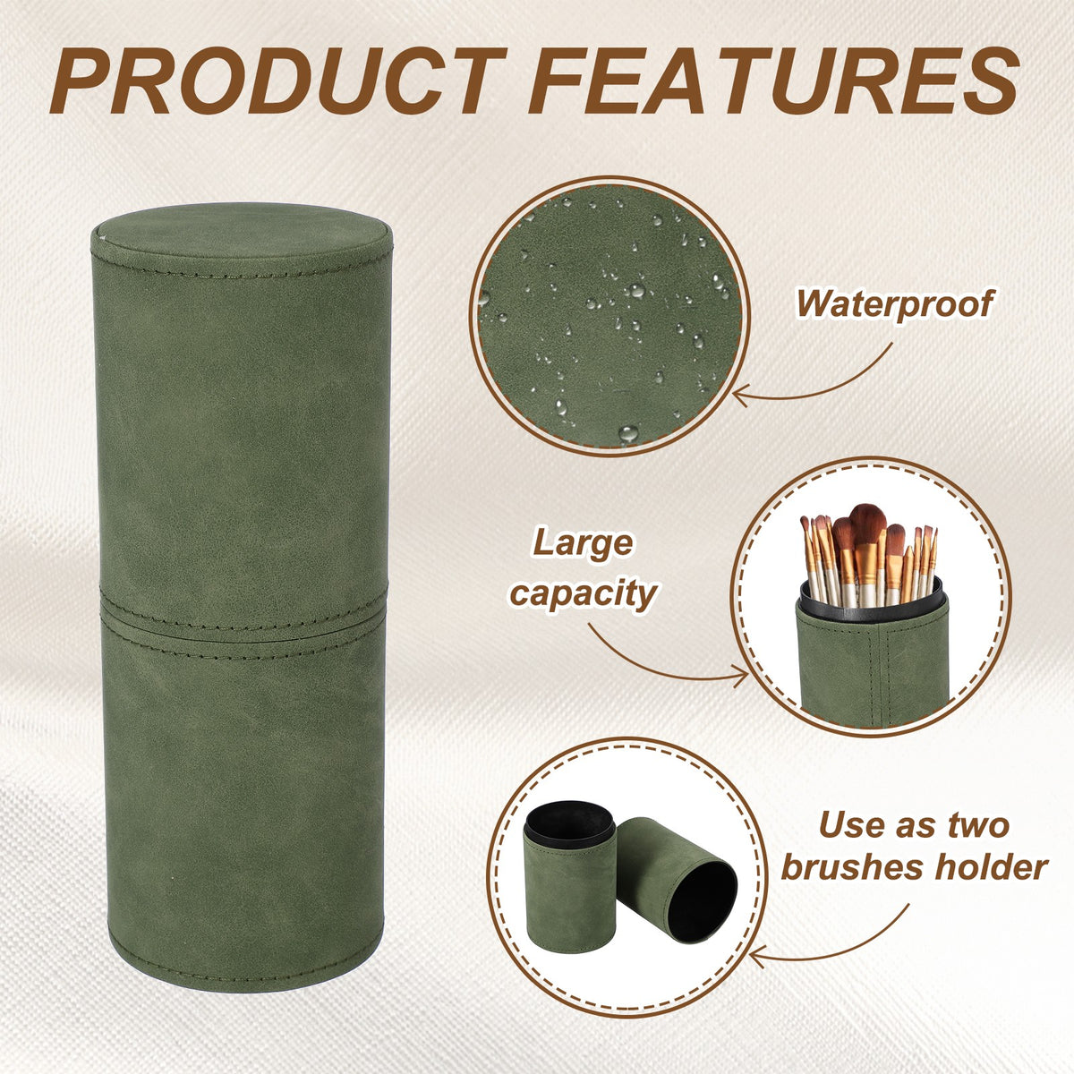 Green Portable Makeup Brush Holder Waterproof Travel Organizer