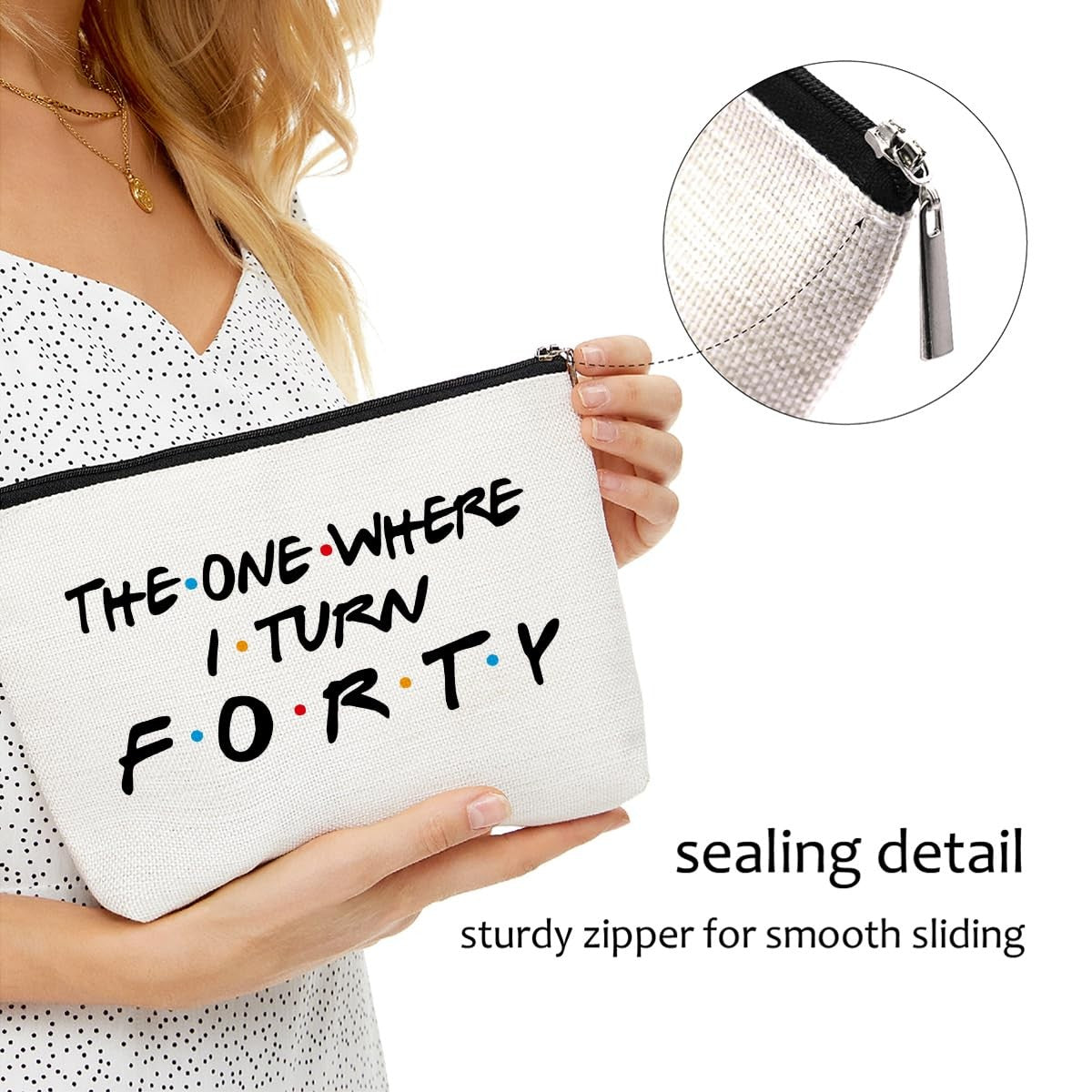 Women’s Waterproof Makeup Bag 9x7 Inches - Funny 40th Birthday Gift, Multicolor
