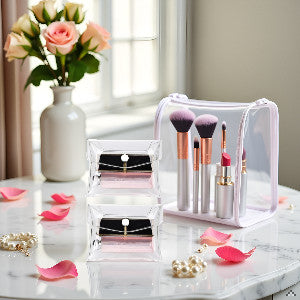 Mini Clear PVC Makeup Bags Set of 2 Travel Cosmetic Organizer Pouches