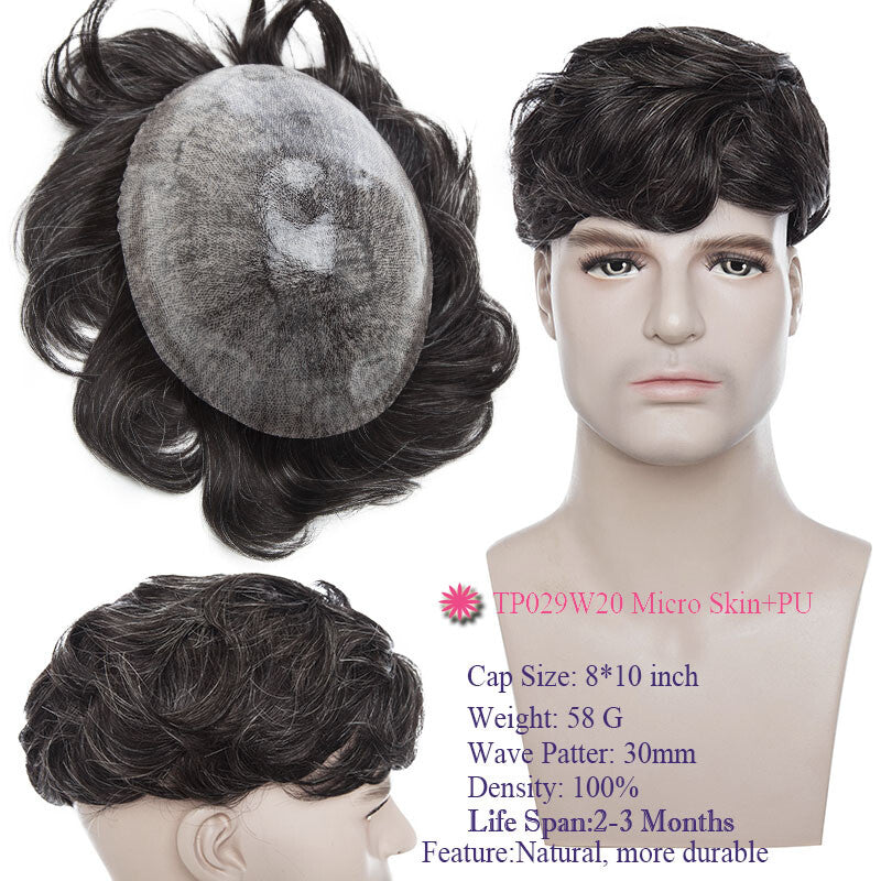 Men's Thin Skin Hair Replacement Toupee Human Hair System with Full PU Base