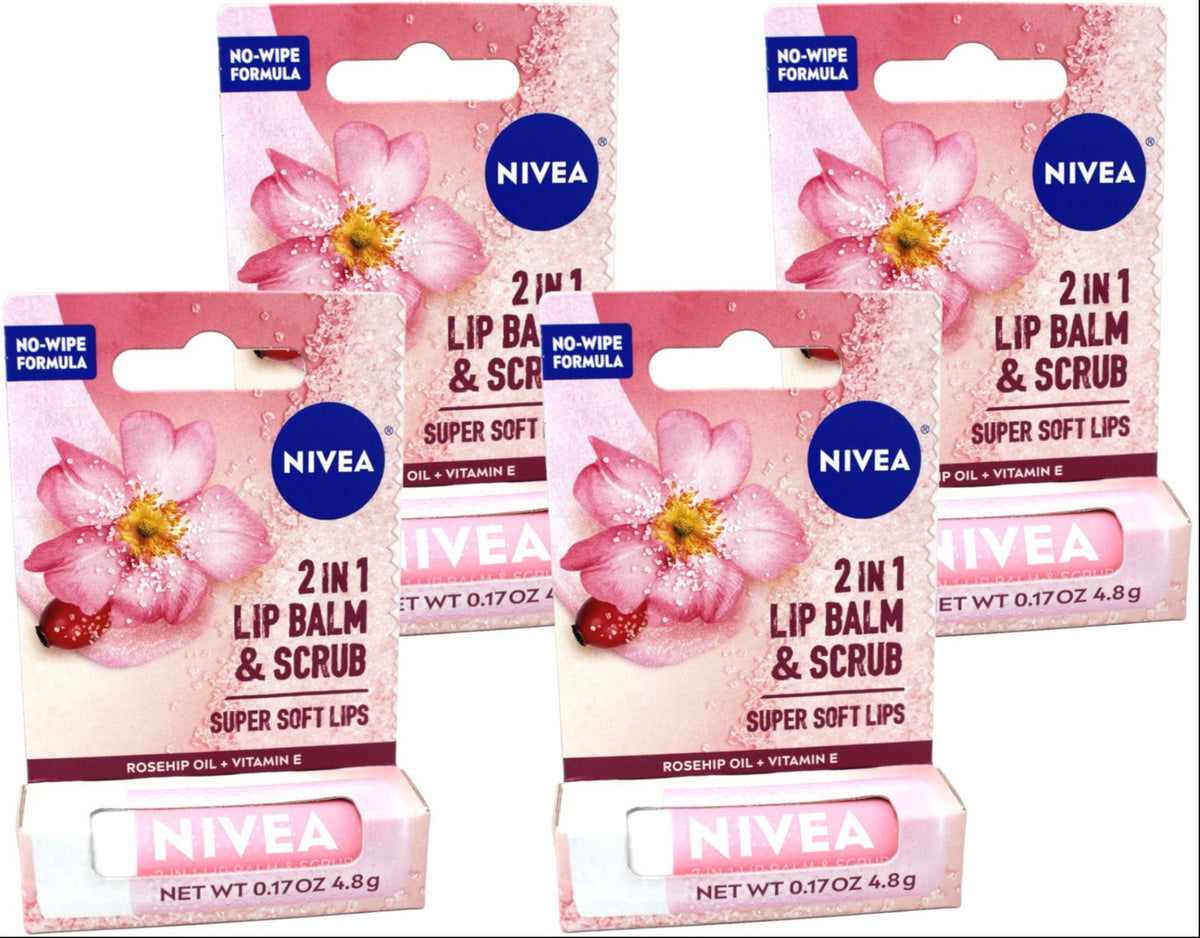 2in1 Lip Balm & Scrub with Rosehip Oil & Vitamin E - 4 Pack