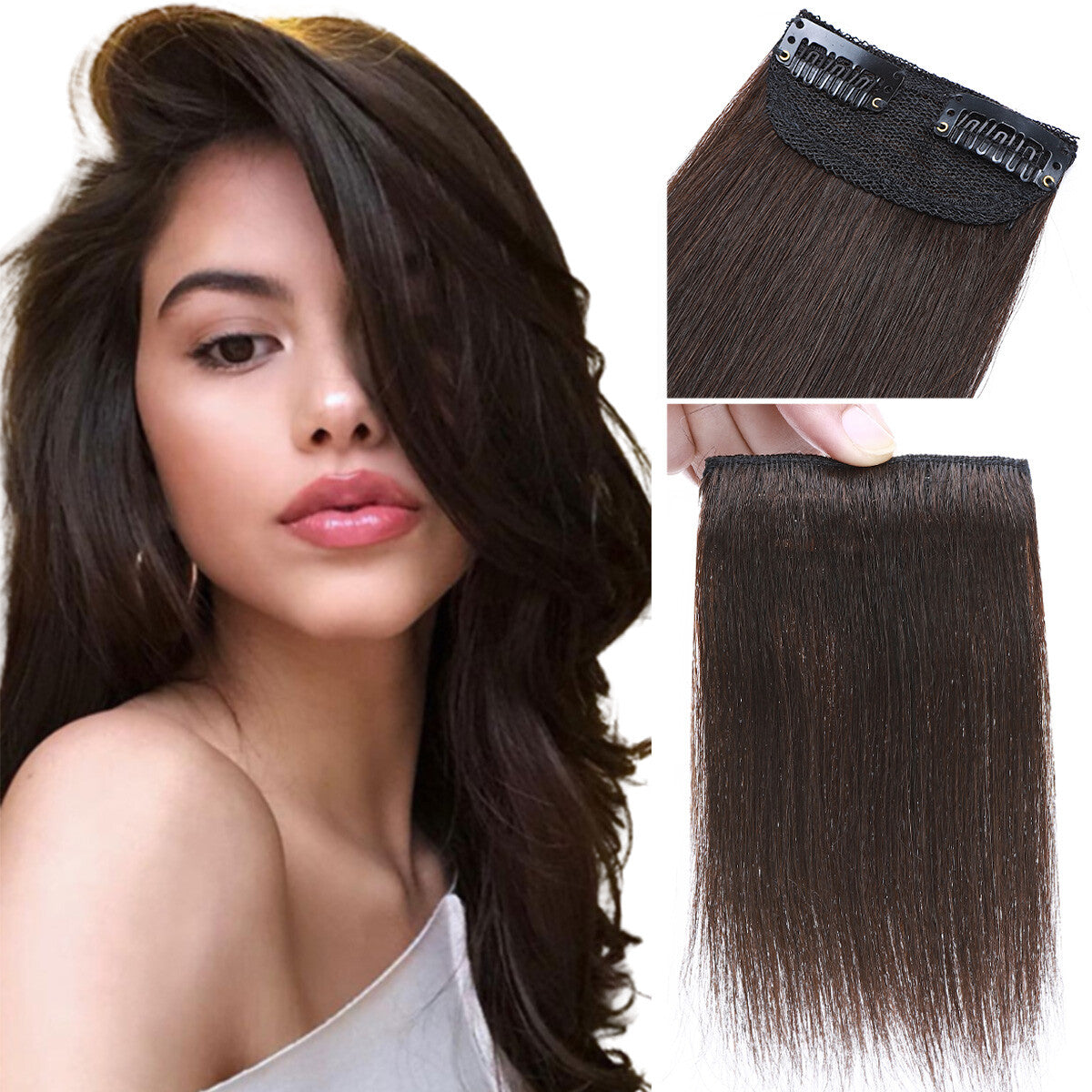 Clip-In Hair Extensions 100% Real Human Hair Fluffy Remy Hair Topper Set