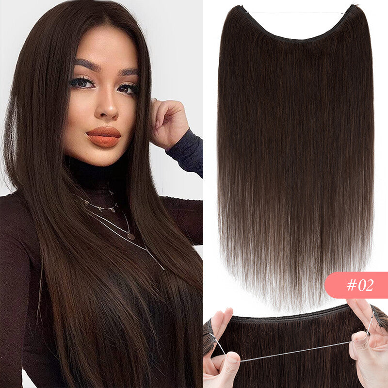 Thick Clip-In Remy Human Hair Extensions Headband Hairpiece & Ring