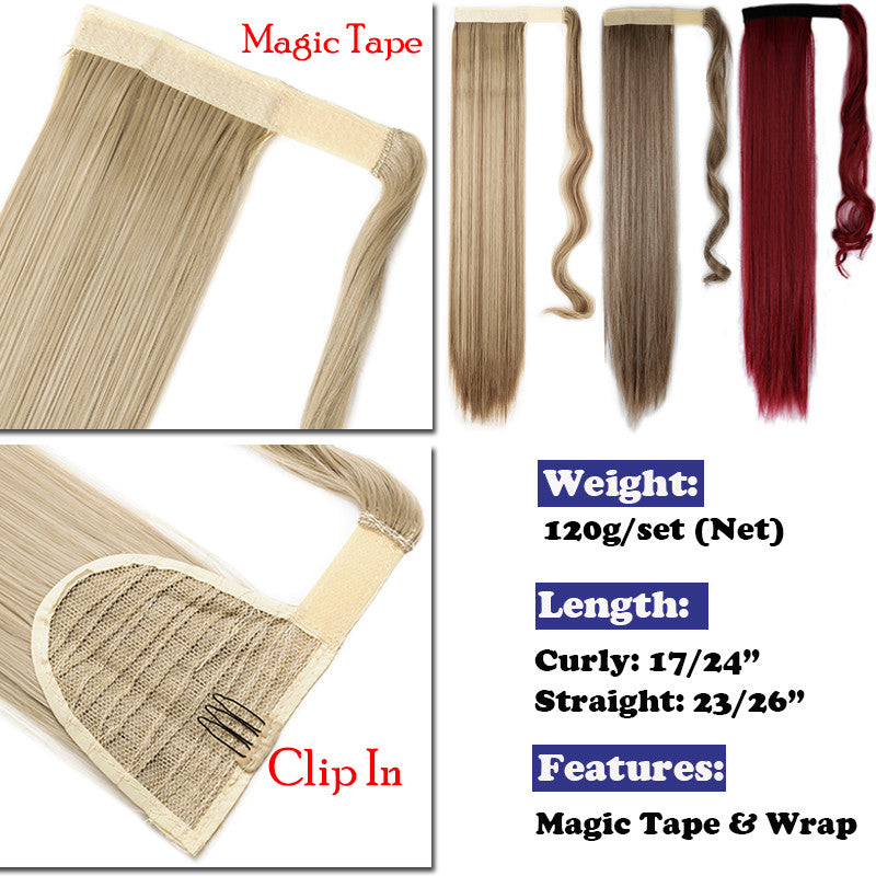 Clip-In Thick Hair Ponytail Extension - Real Human Hair, Various Lengths & Colors