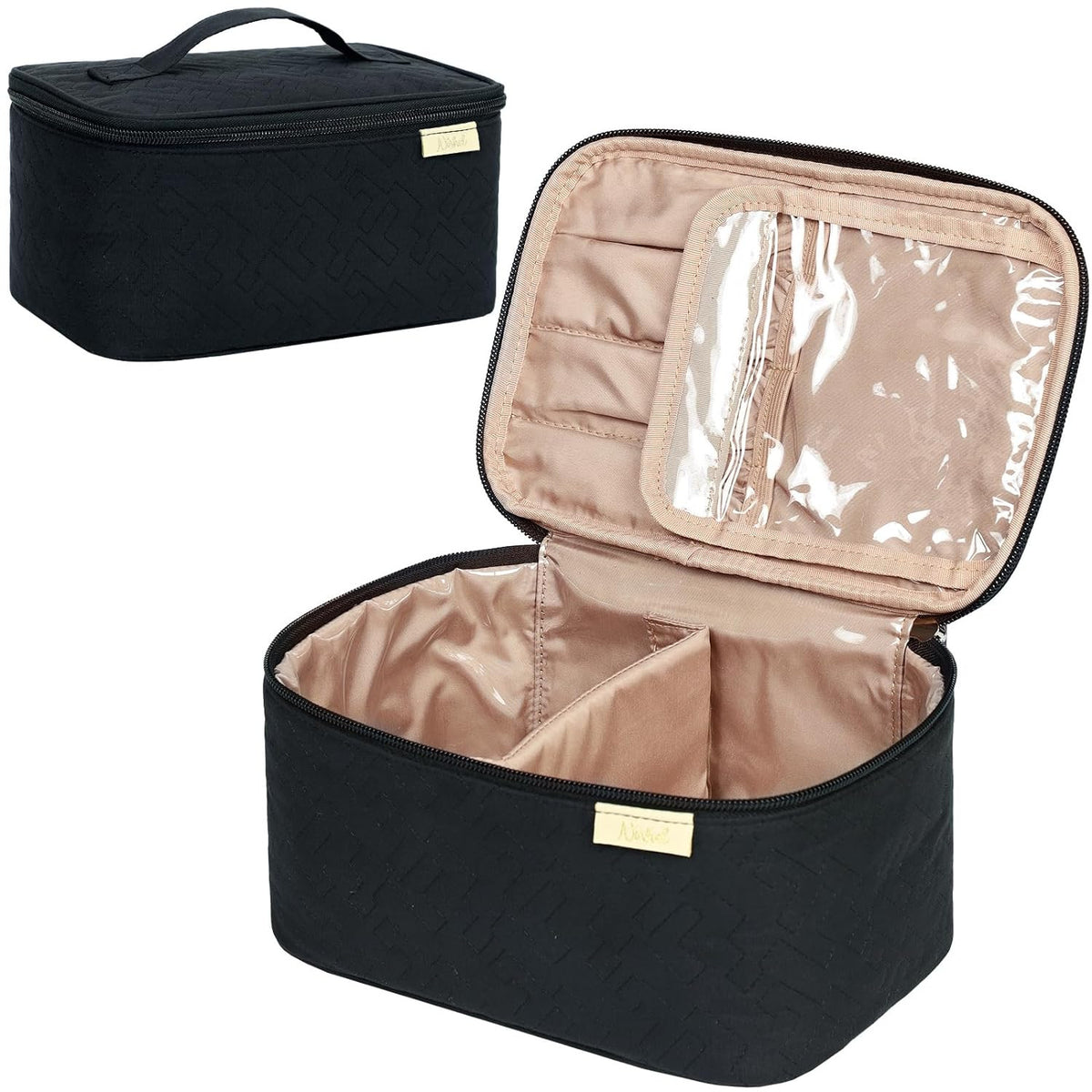 Double Layer Makeup Bag Organizer Travel Cosmetic Case with Adjustable Dividers