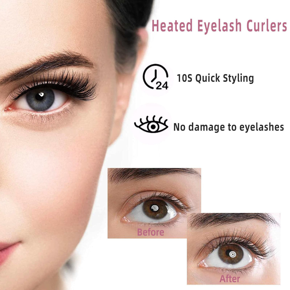 Rechargeable Heated Eyelash Curler with Silicone Pad - USB Electric Makeup Tool