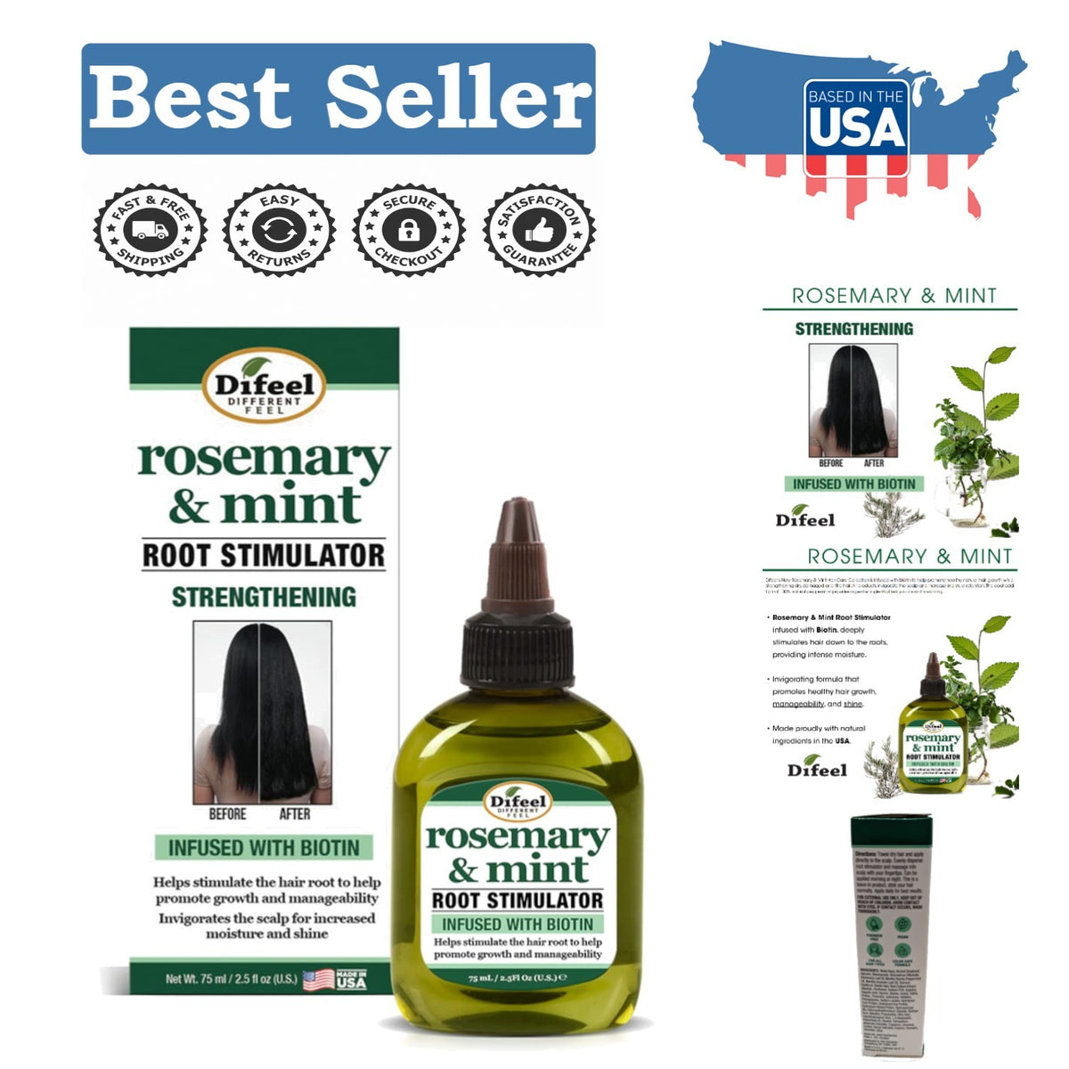 Rosemary & Mint Oil Hair Growth Stimulator with Biotin - 2.5 oz