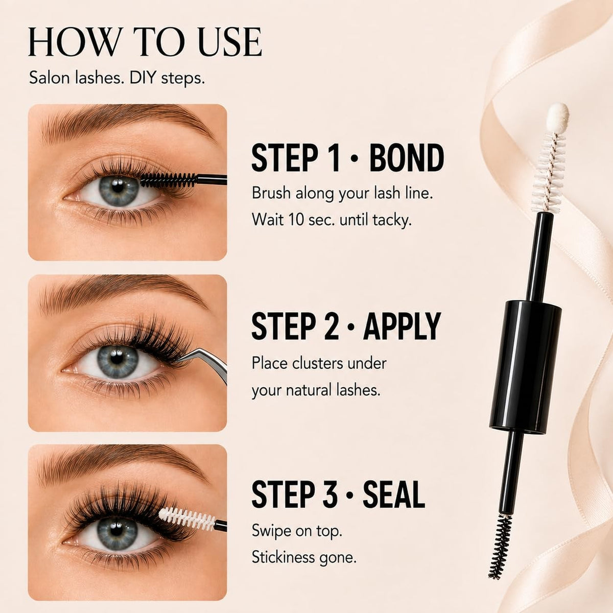 Lash Bond and Seal 2-in-1 Waterproof Clear Eyelash Adhesive for Extensions