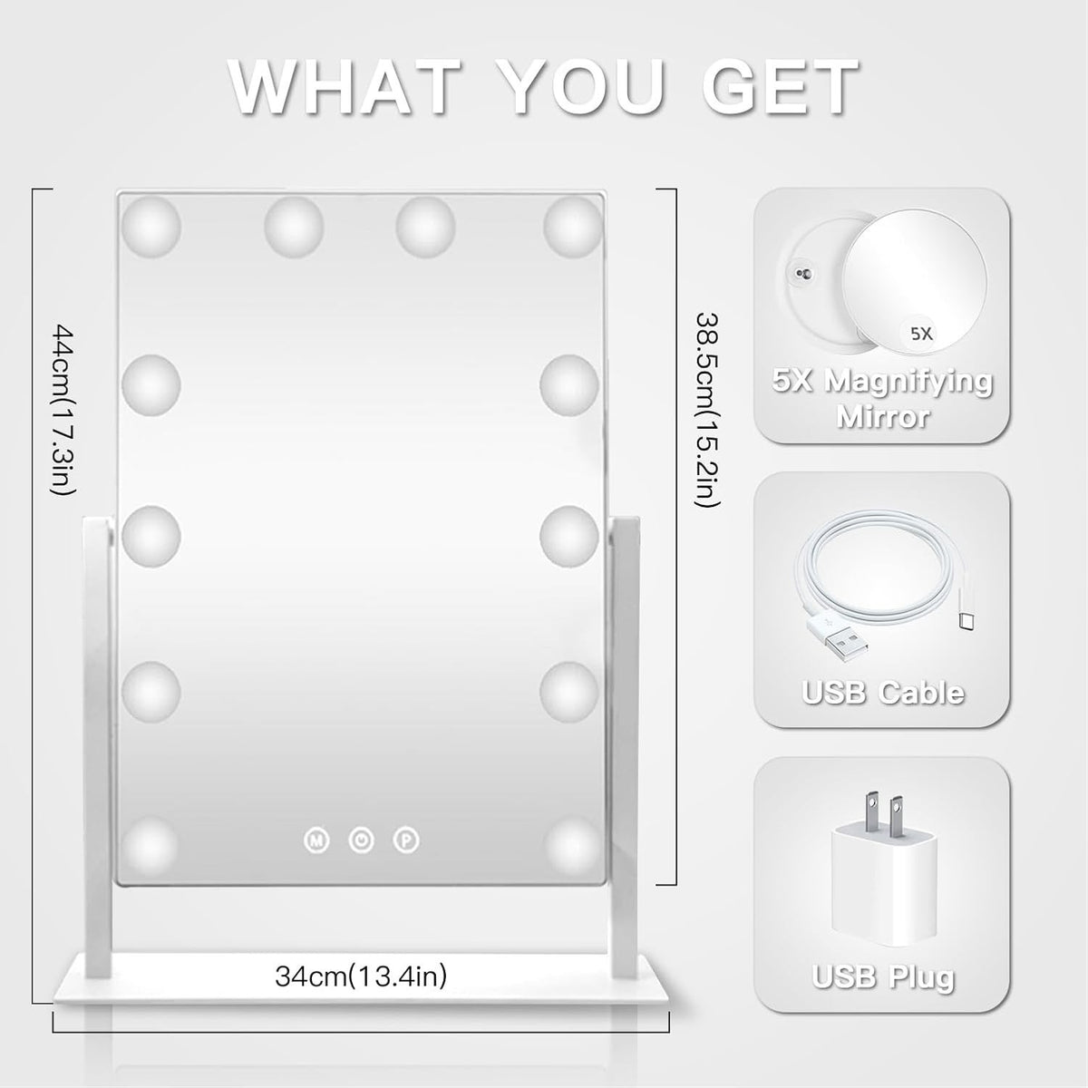 Tabletop Vanity Mirror with 5X Magnification & Adjustable LED Lighting