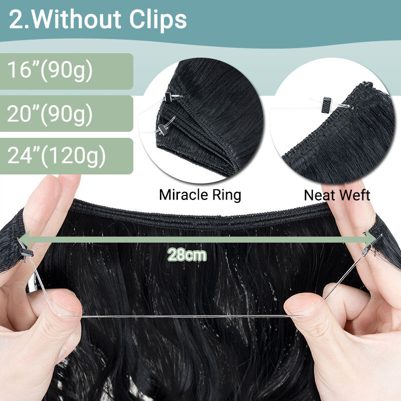 Invisible Headband with Ring and Hidden Wire for Hair Extensions - Long Wavy Style