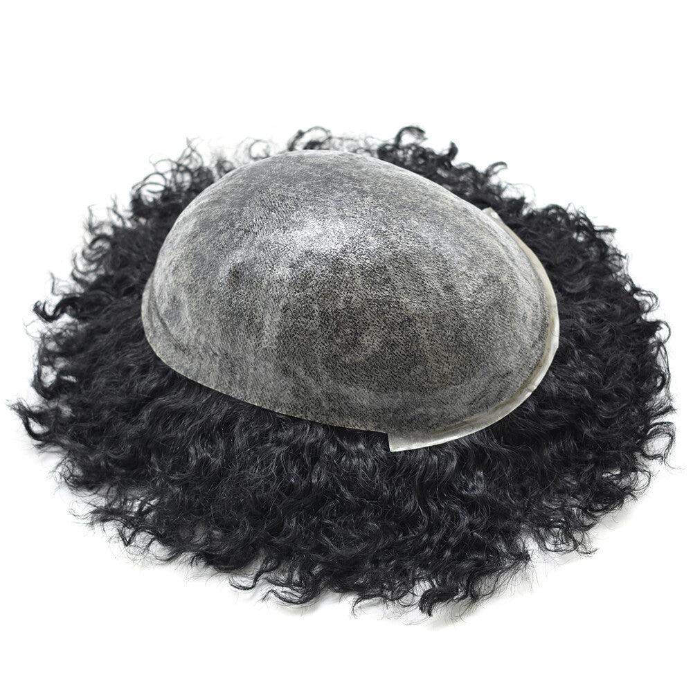 Full Poly Curly Hair System Replacement Wigs for Black Men - Afro Wavy Styles