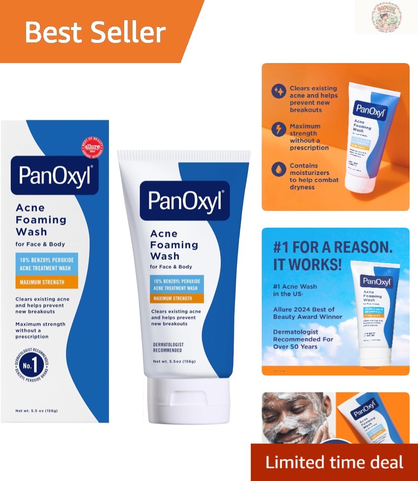10% Benzoyl Peroxide Acne Wash - Gentle & Effective Face Cleansing - 5.5 Oz