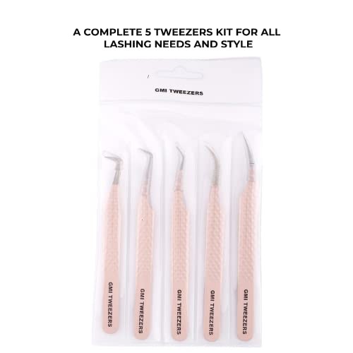 Fiber Tip Lash Tweezers for Eyelash Extensions - Professional Stainless Steel Nude