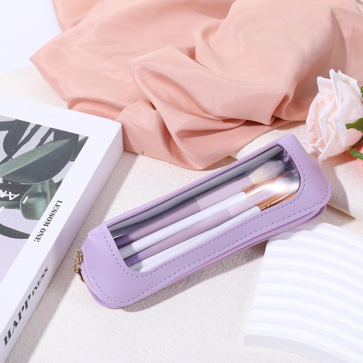 Small Clear Makeup Pouch with Zipper - Portable Travel Cosmetic Bag for Women