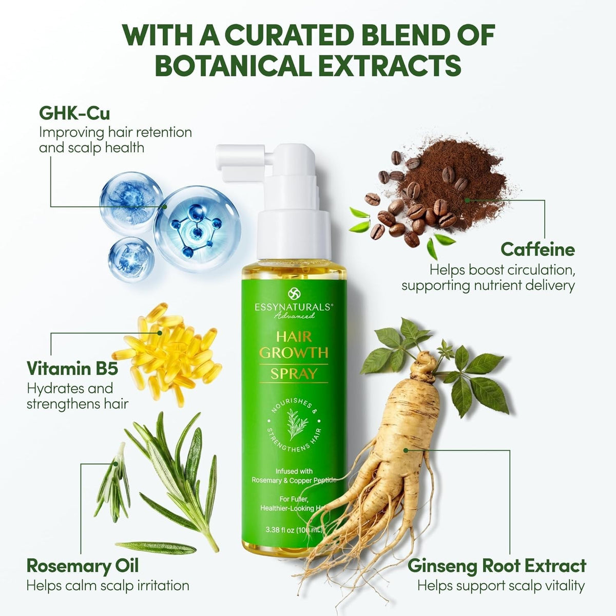 Natural Hair Growth Solution - Copper Peptide & Oils for Thicker 3.38