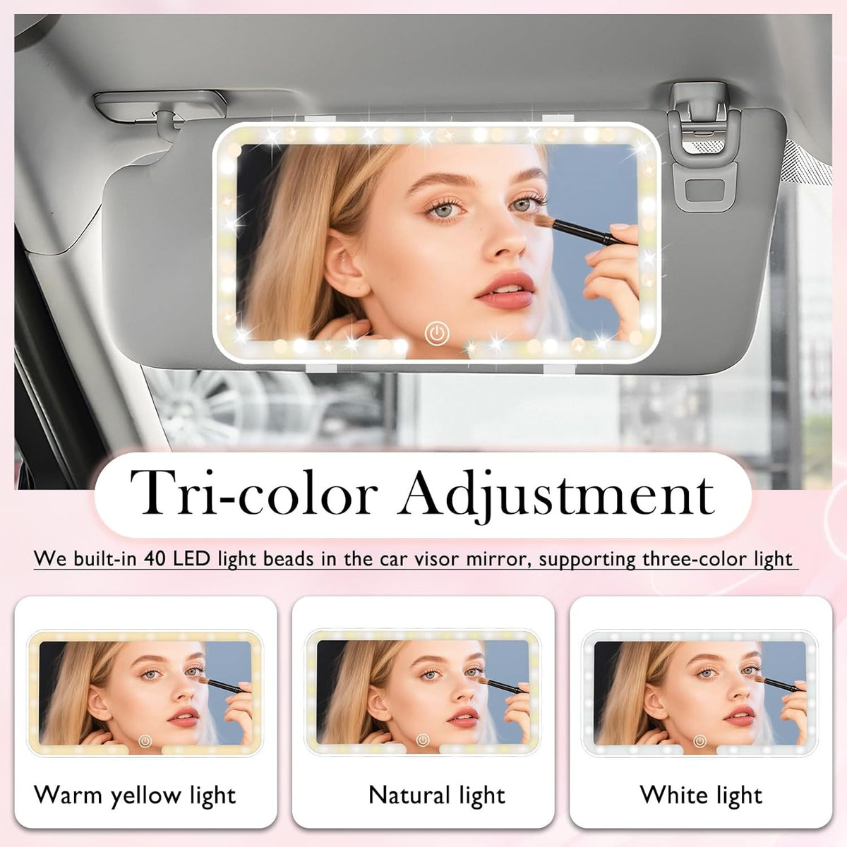 Rechargeable LED Car Vanity Mirror with Lights Touch Control White