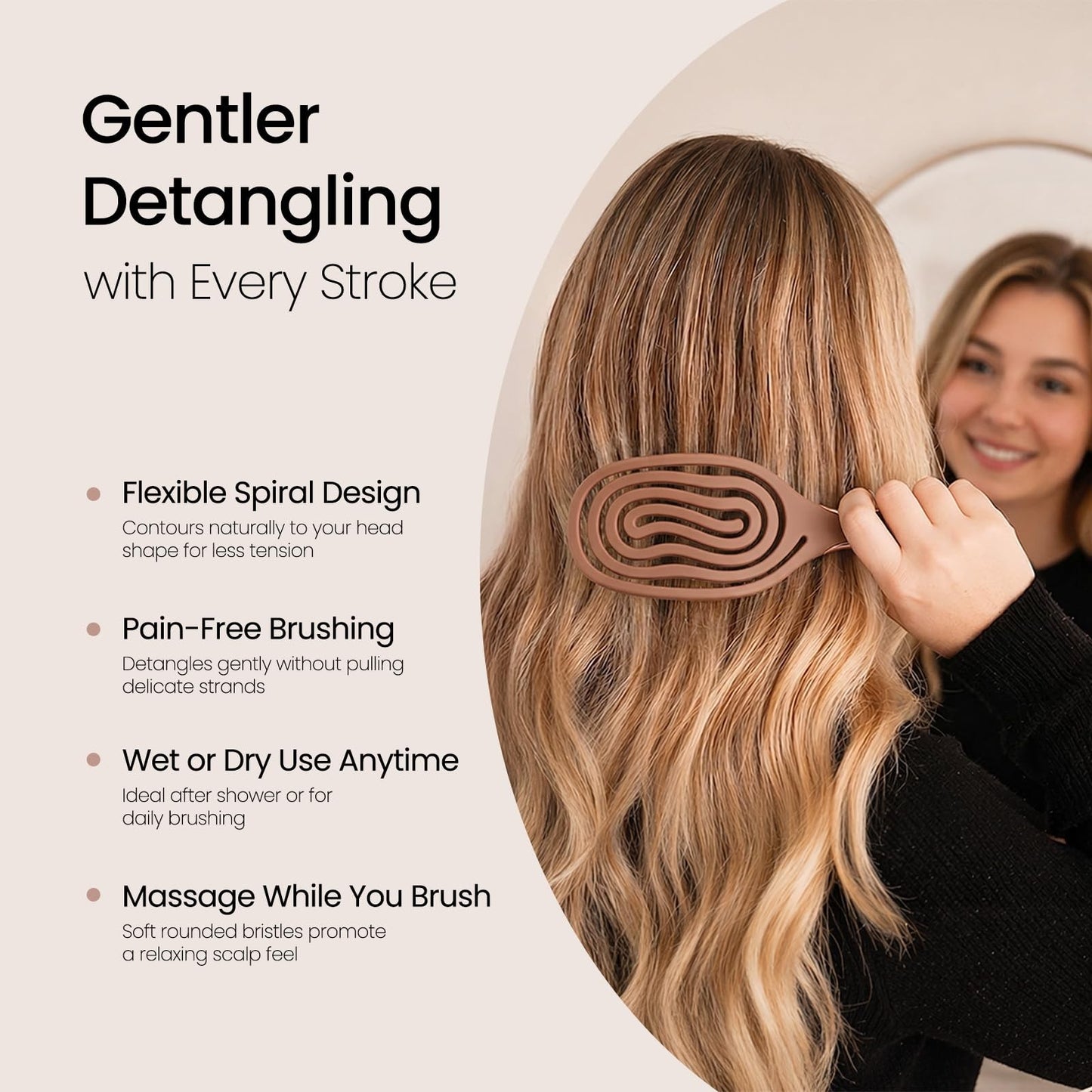 Spiral Flex Hair Brush for Detangling & Scalp Massage - Mocha