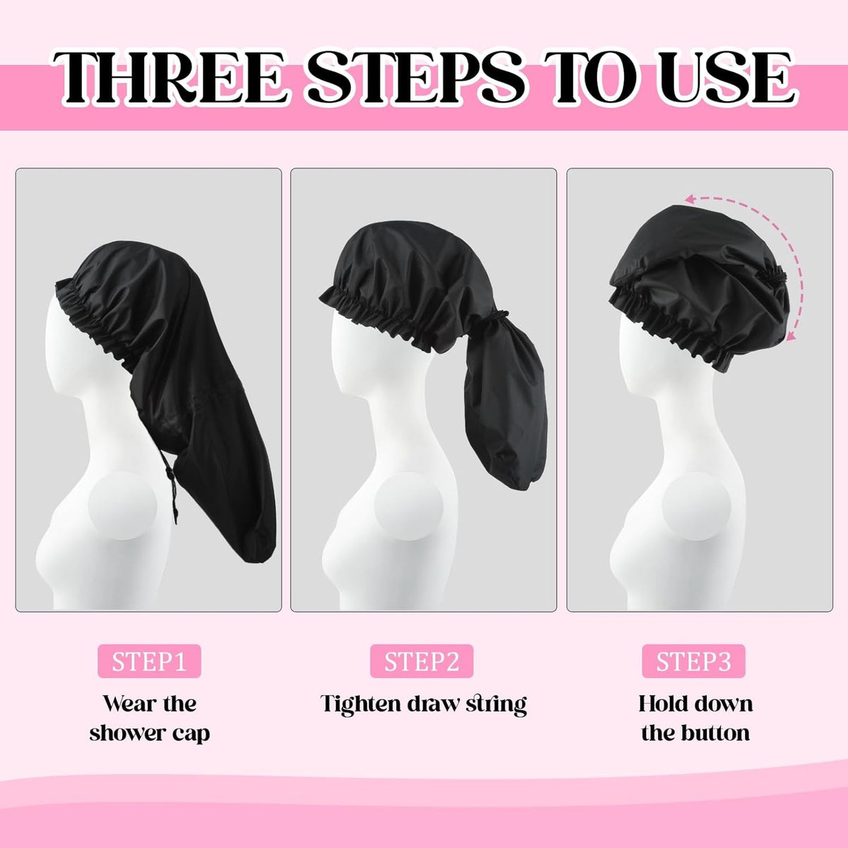 2 Pcs Large Shower Cap for Braids, Extra Long Black, Pink