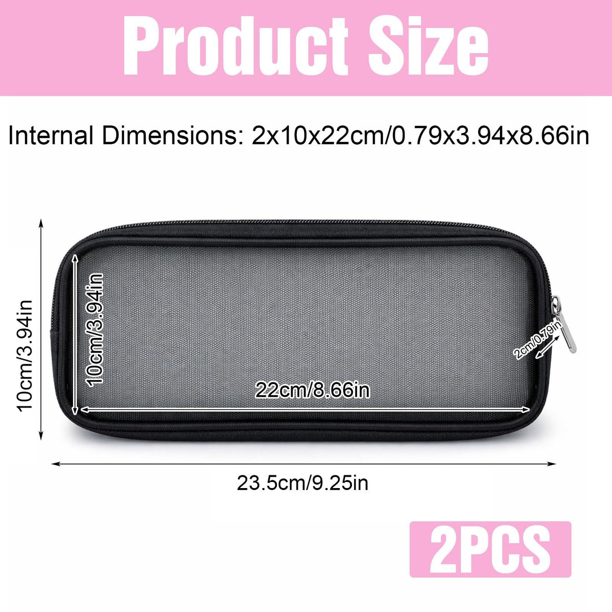 Mesh Makeup Brush Bag - Portable Travel Toiletry Organizer - Black Nylon 2 Pack