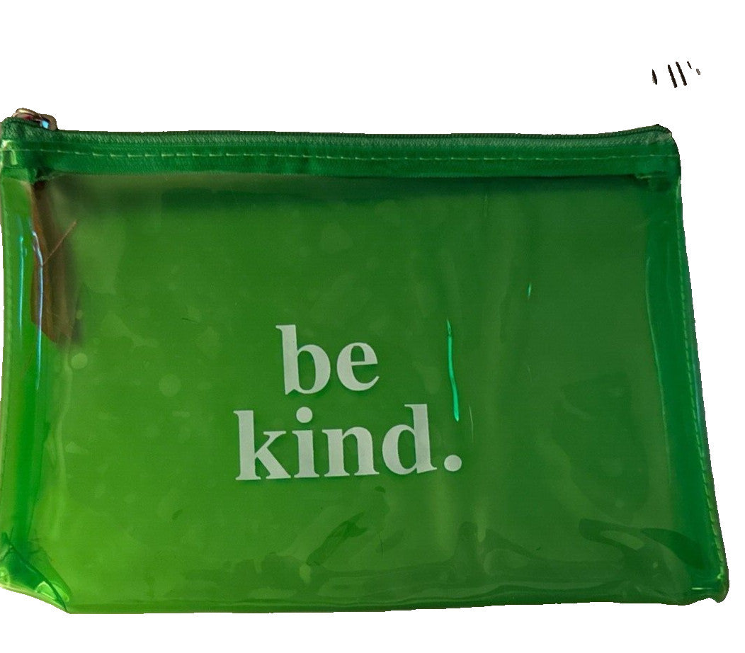 Transparent Cosmetic Toiletry Bag Be Kind Green 7.5x5.5in Travel Organizer