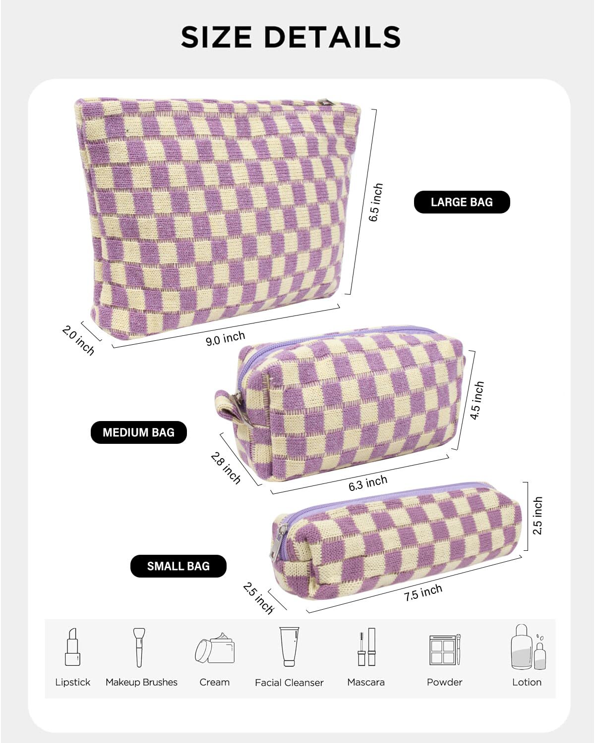 Large Capacity Makeup Bag Set for Women with 2 Cosmetic Cases and Brush Pouch