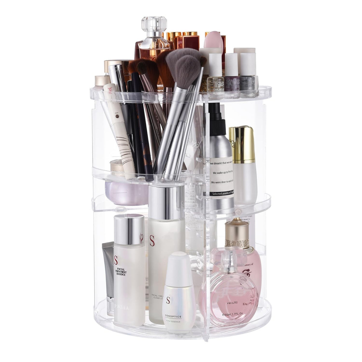 Rotating Makeup Organizer with Adjustable Trays and Large Capacity