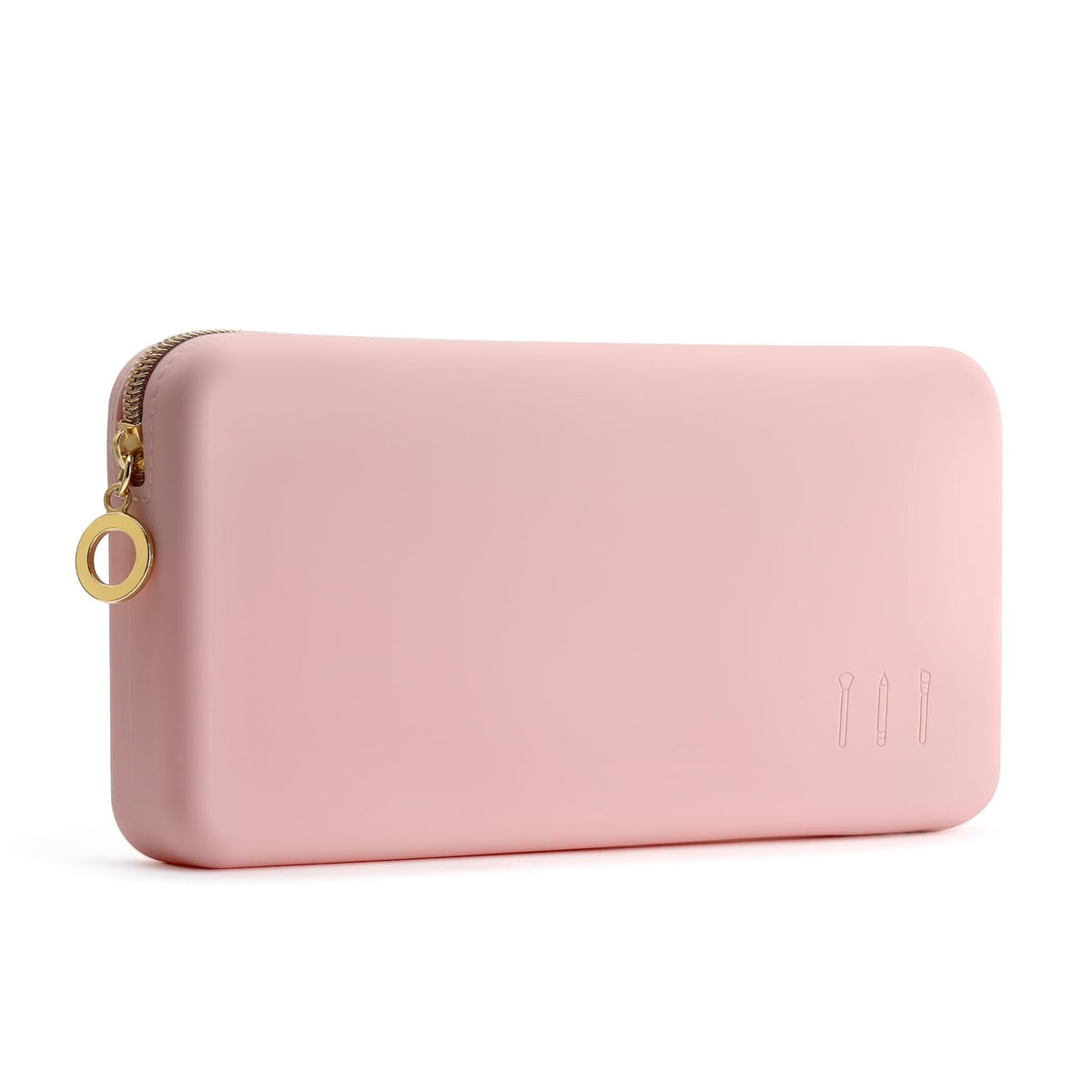 Large Silicone Makeup Brush Bag with Zipper - Travel Cosmetic Pouch, Pink